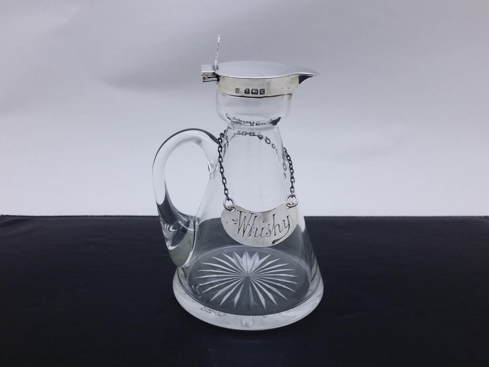 Edwardian 1906 Sterling Silver & Glass Whisky Noggin Decanter & Label Hallmarked Birmingham & London (1 of 20)