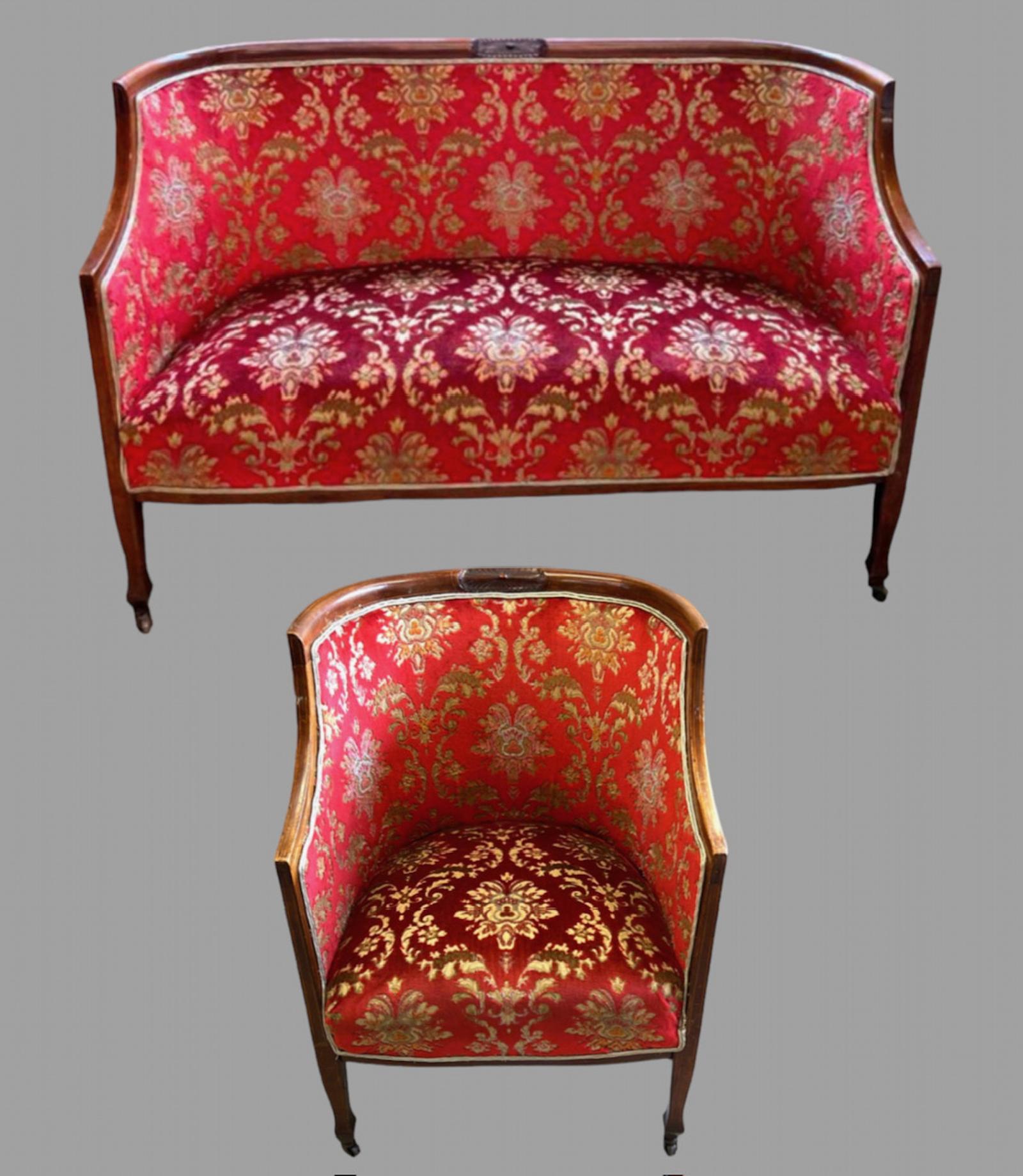 Attractive Edwardian Settee & Chair (1 of 15)