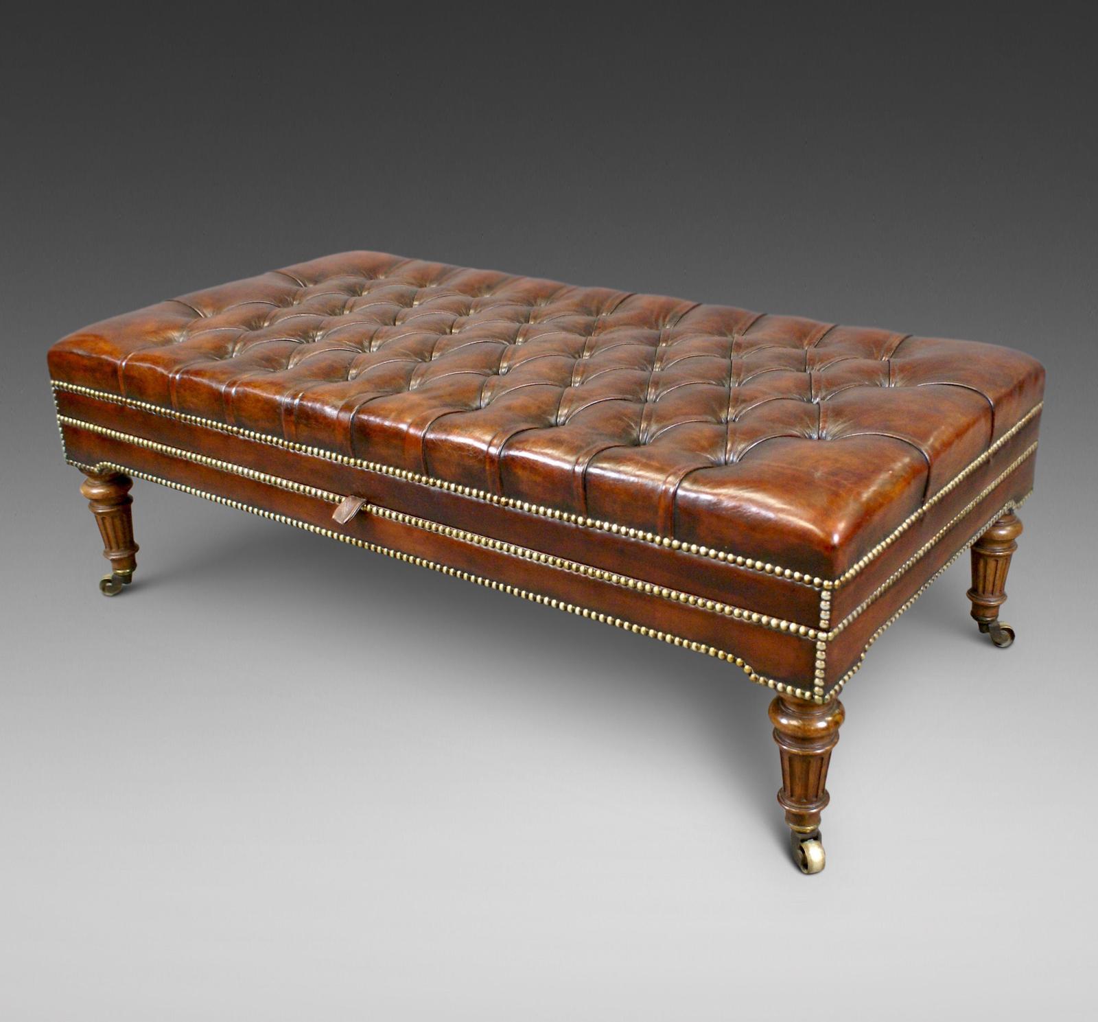 Large Walnut & Leather Stool (1 of 6) Large Walnut & Leather Stool (1 of 6)