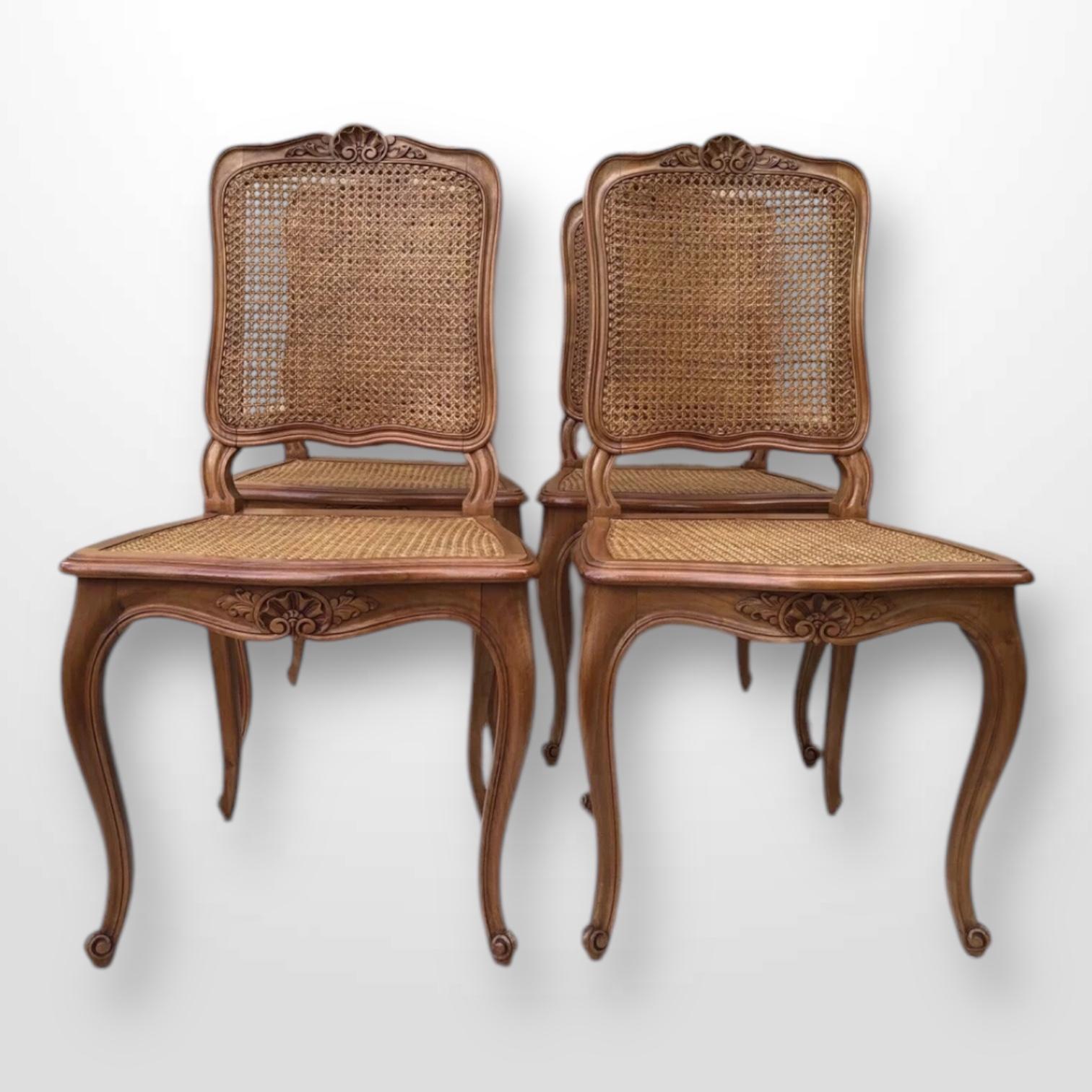 Set of 4 French Louis XV Style Cane Dining Chairs (1 of 15)