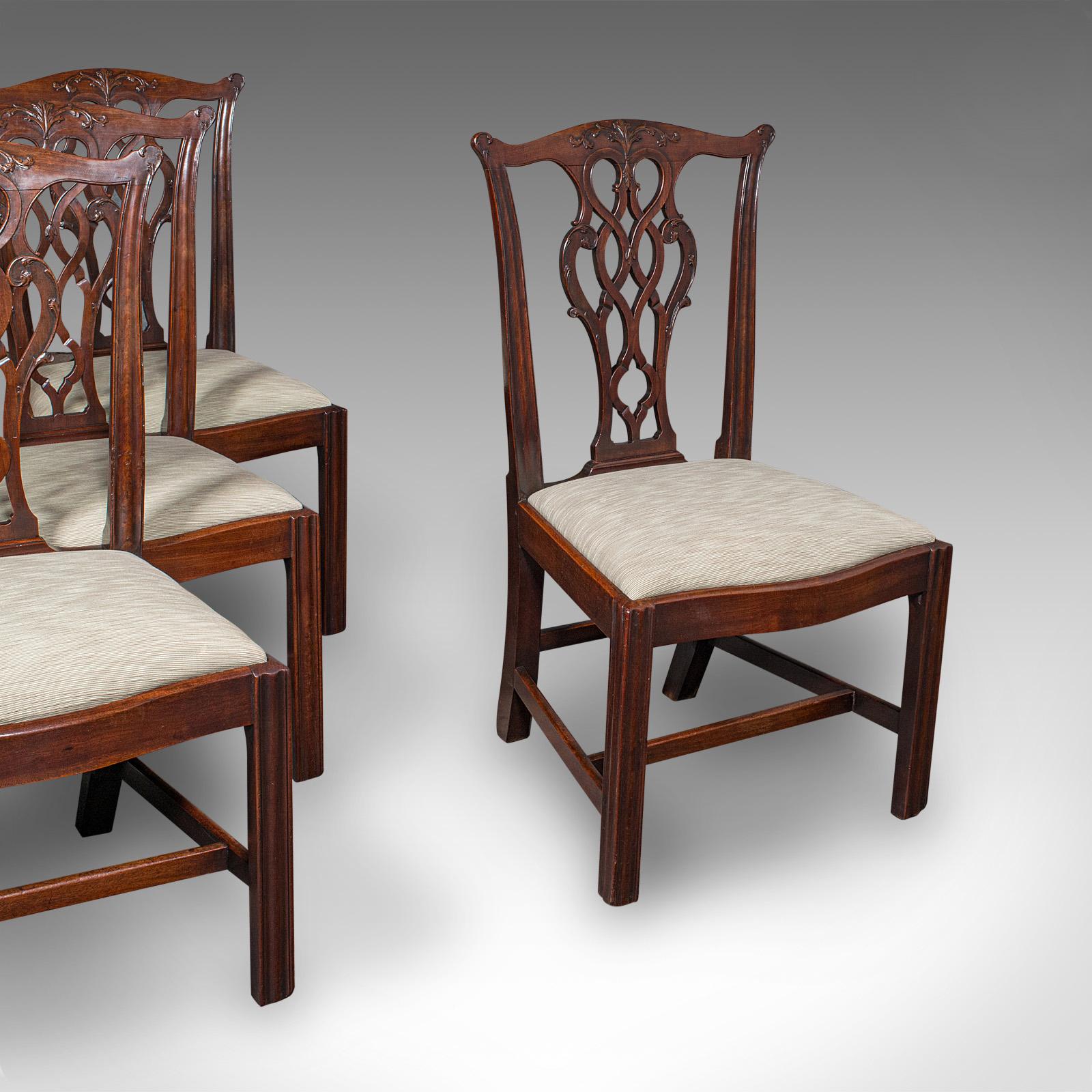 4 Antique Dining Room Chairs, English, Seat, After Chippendale - Georgian c.1800 (1 of 12)