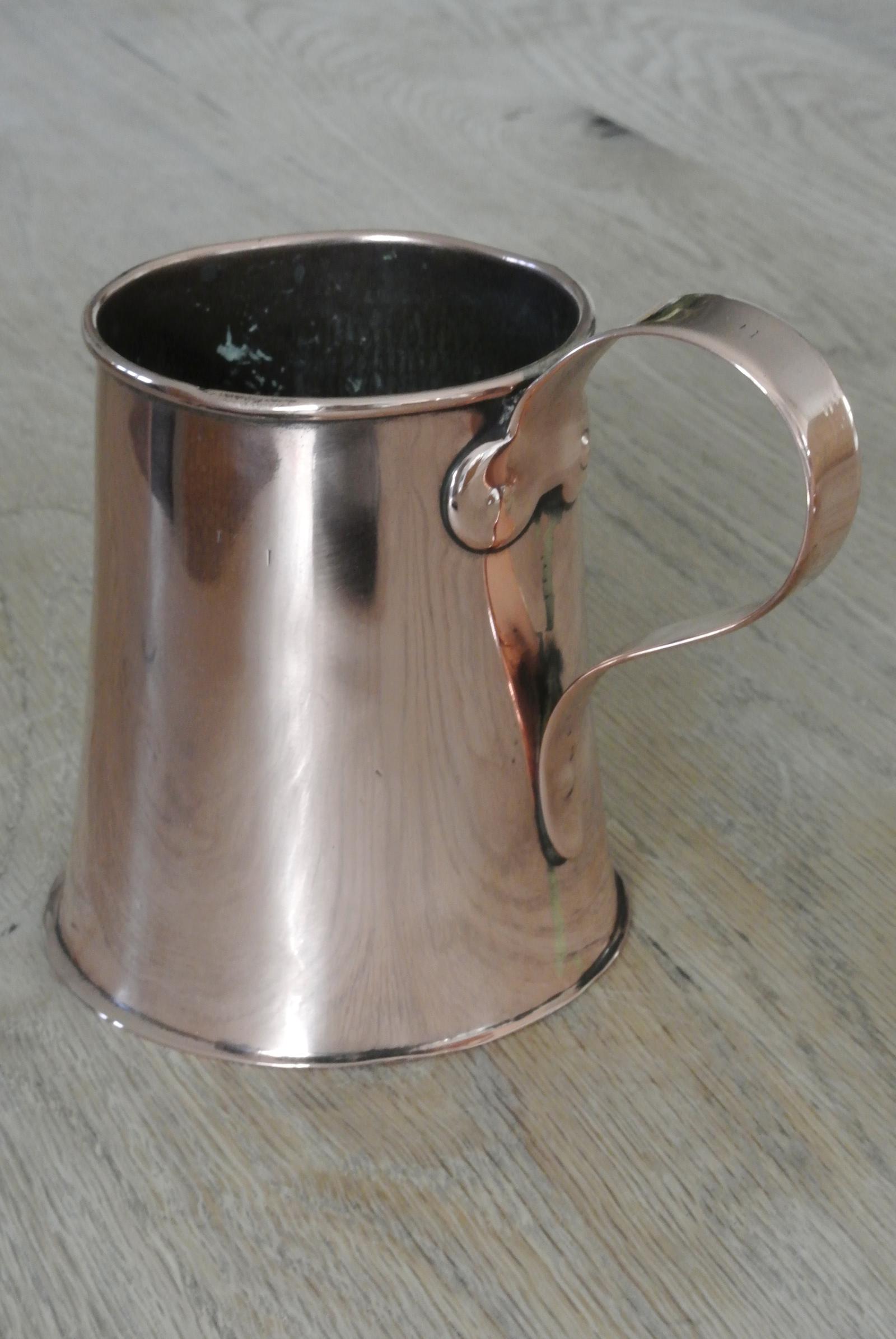 Antique 19th Century Copper Strap Handed Tankard Castellated Seam (1 of 9)