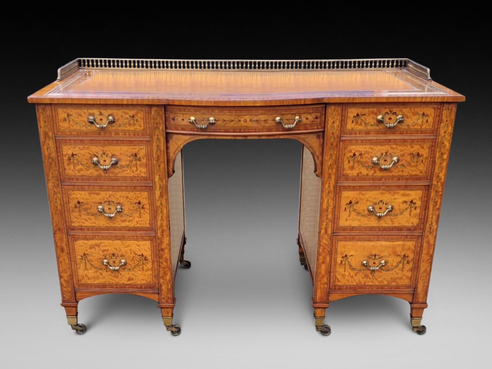 Stunning  Satinwood Pedestal Desk (1 of 6)