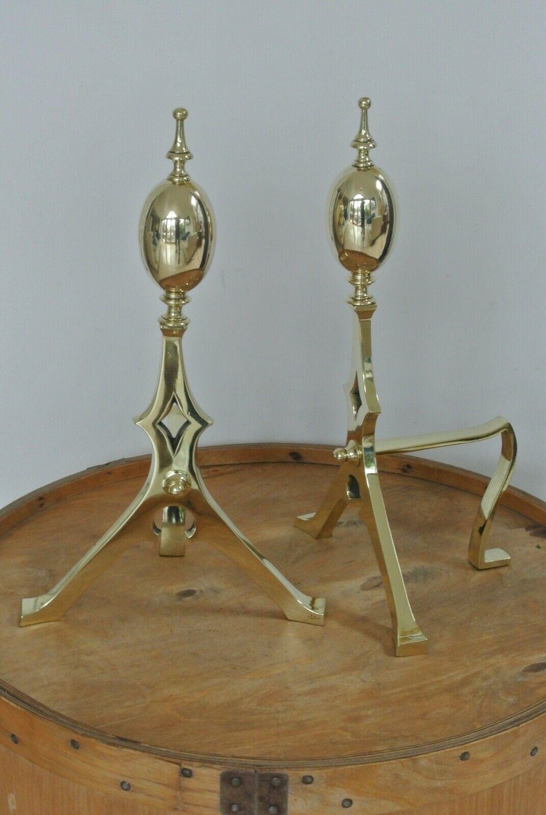 Large 18" Aesthetic Movement Brass Fire-dogs Fire Irons Rest Andirons c.1880 (1 of 7)