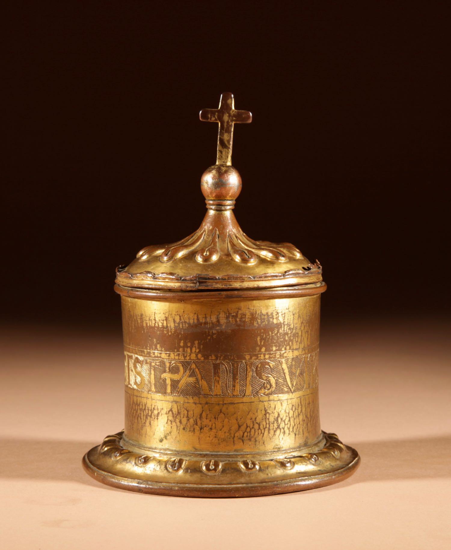 Gilded & Engraved Copper Pyx of Unusual Shape Franco / Spanish 1450-1500 (1 of 17)