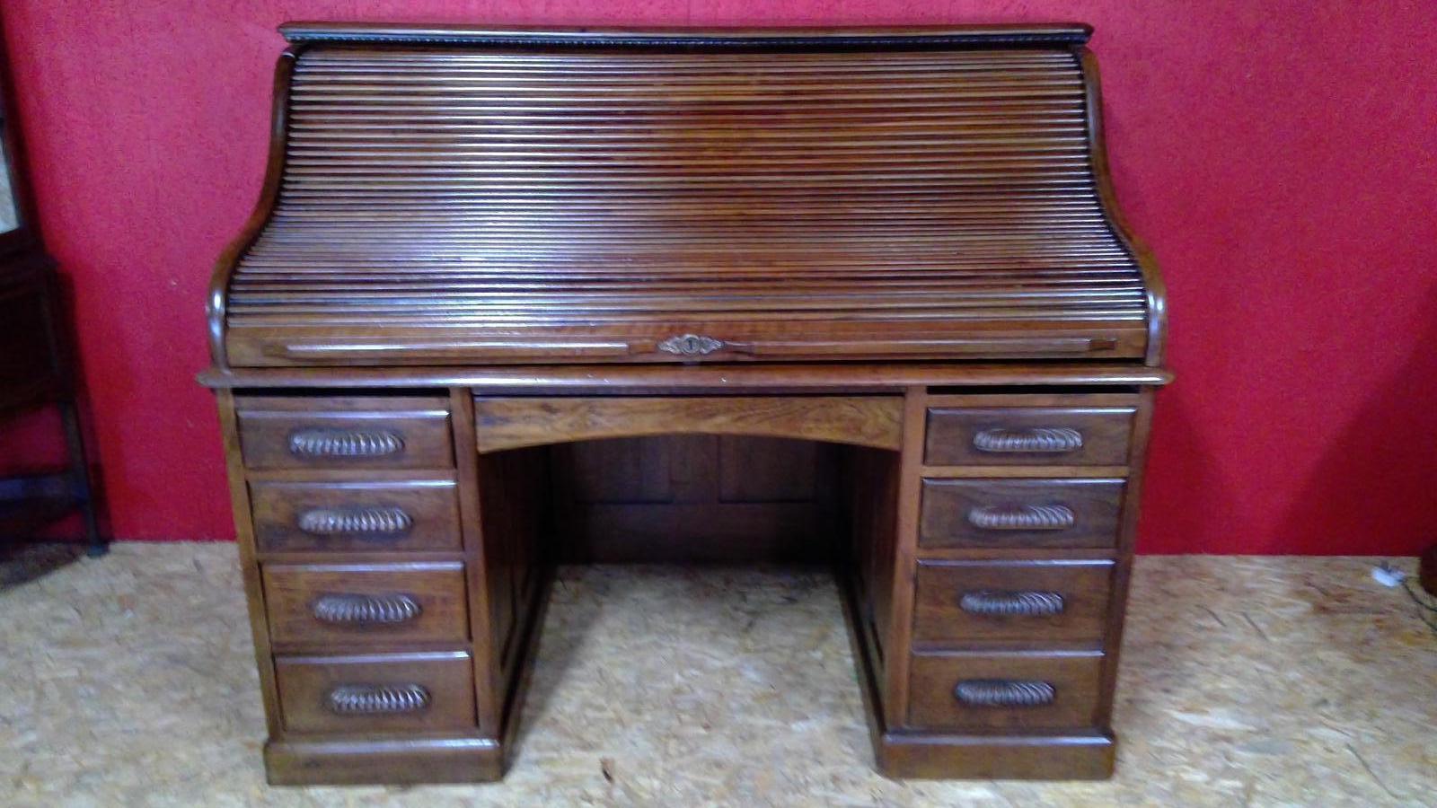 Rare  Arvion Roll Top Desk with  Walnut Raised  Fielded  Chamfered Panels of Impressive Size with Unusual Flap Opening Side Wings Fitted (1 of 15)