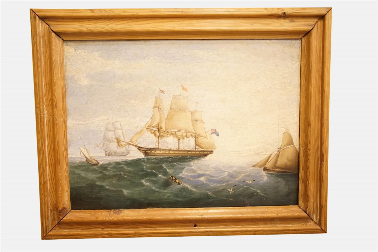 Naval Sailing Frigate - Oil on Canvas (1 of 3) Naval Sailing Frigate - Oil on Canvas (1 of 3)