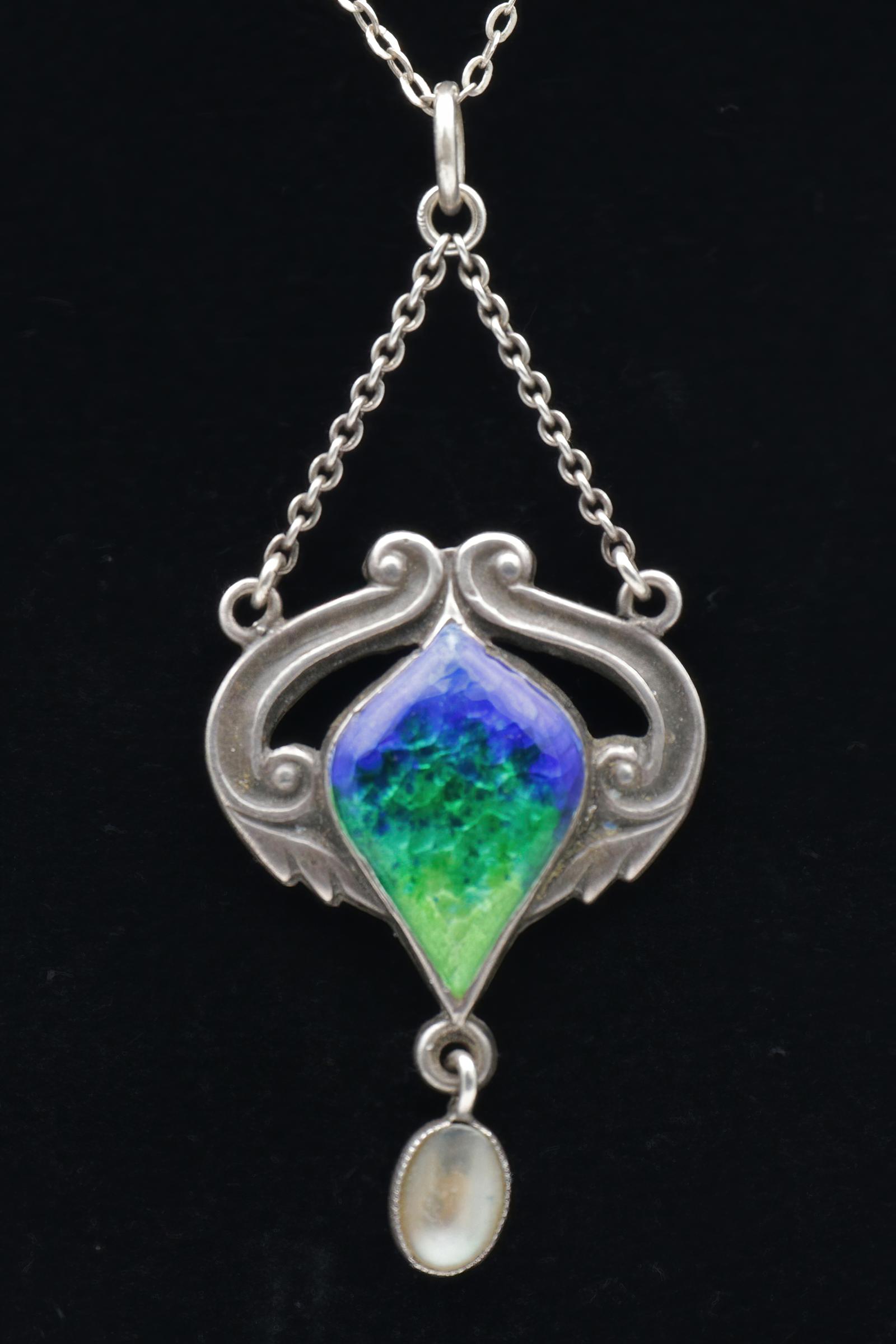 Art Nouveau Silver and Enamel pendant, Queensway Liberty's (1 of 2)