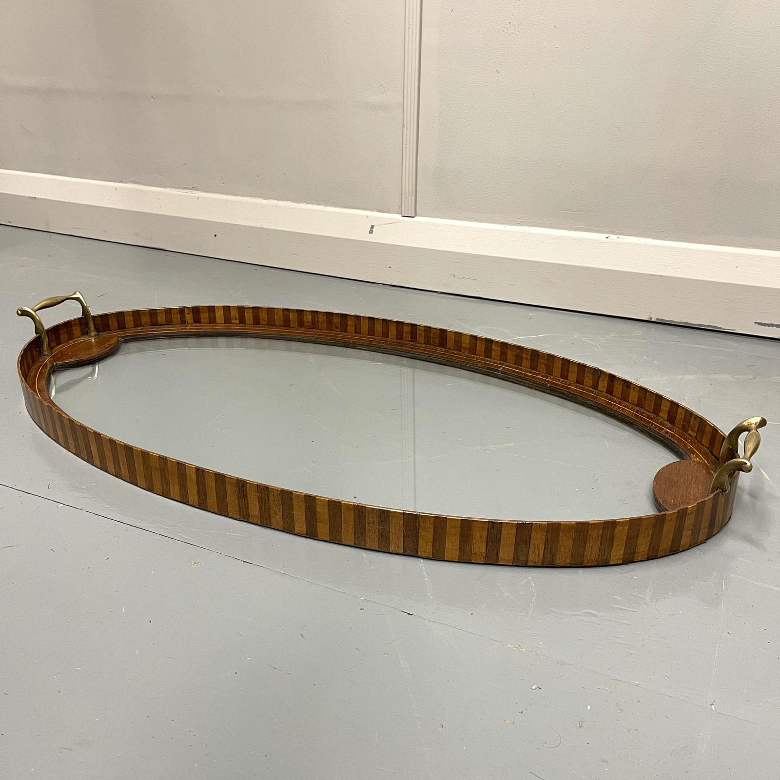 Banded Oval Glass Bottom Tray with Brass Handles (1 of 6) Banded Oval Glass Bottom Tray with Brass Handles (1 of 6)