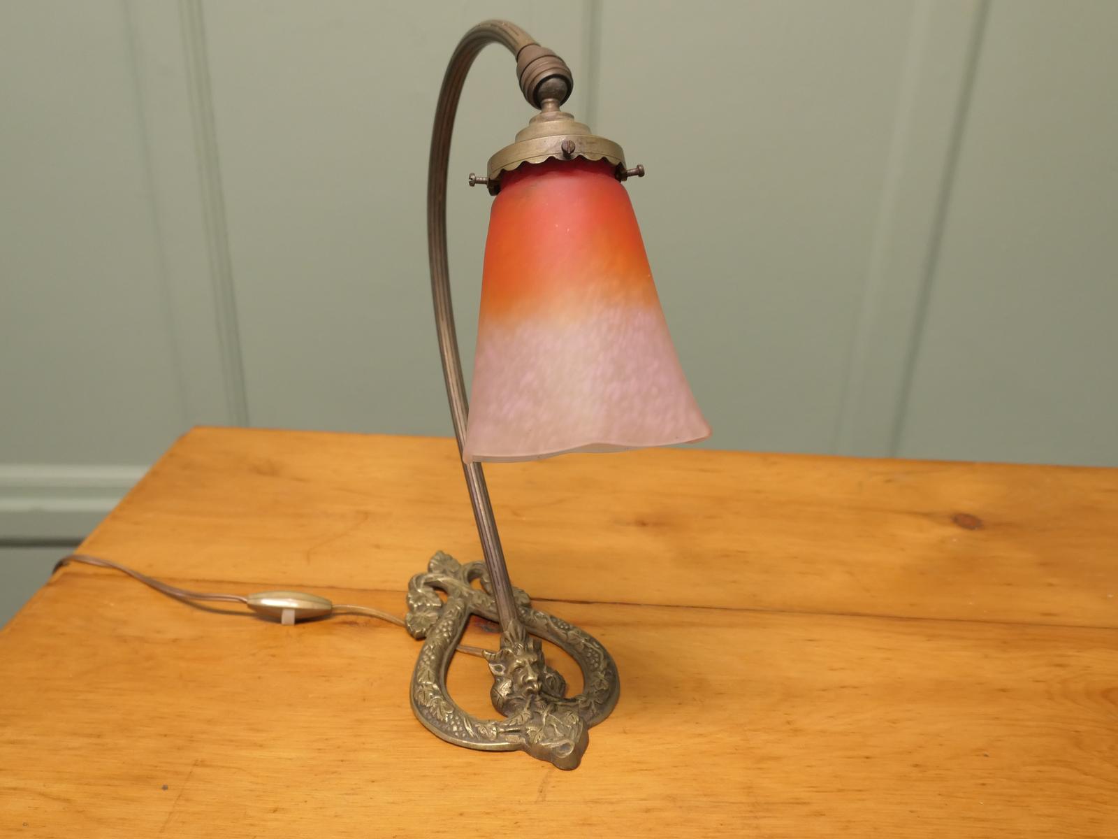 French Brass Bacchus Table Lamp with Opaline Glass Shade (1 of 6)