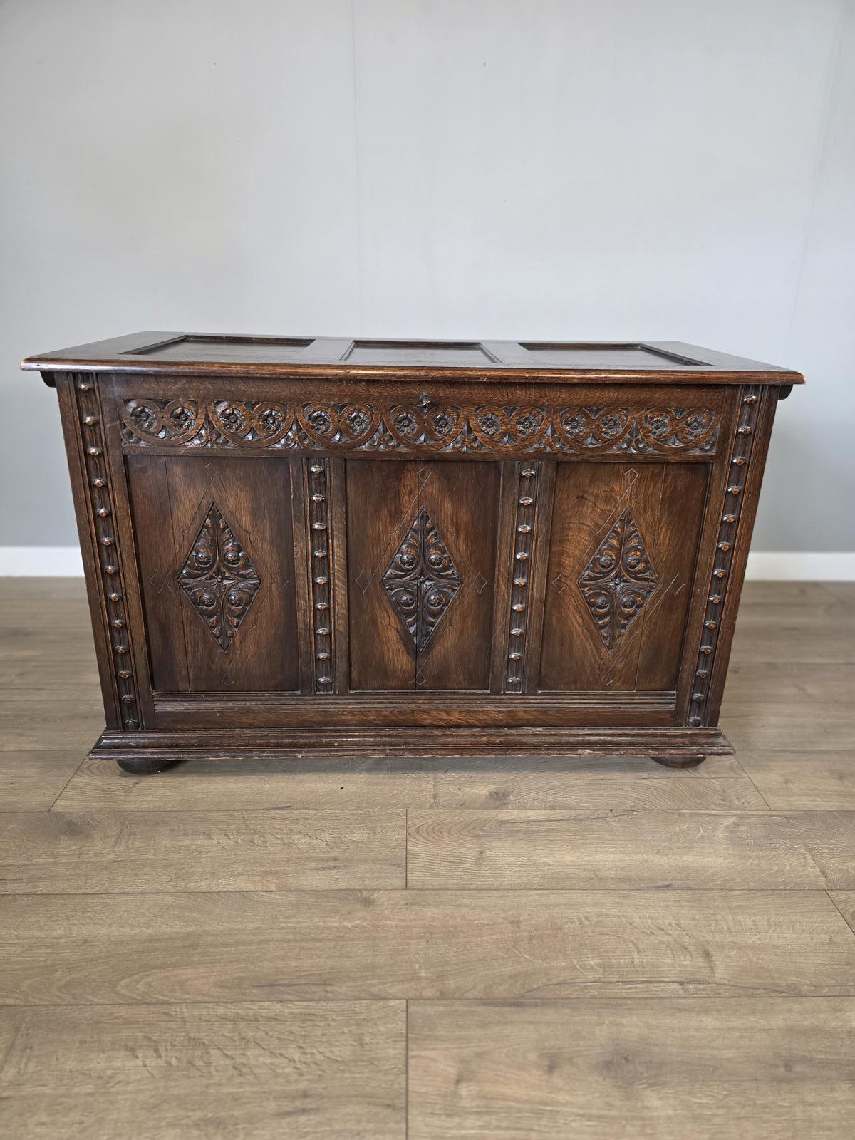 Antique Solid Oak Jacobean Blanket Box (1 of 10)