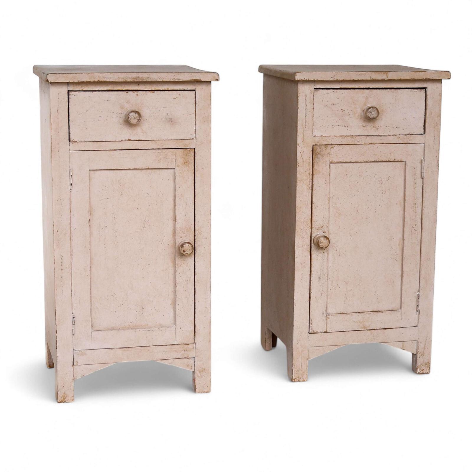 Pair of Painted Pine Bedside Cabinets with Drawer - Mirror Pair - English c.1900 (1 of 14)