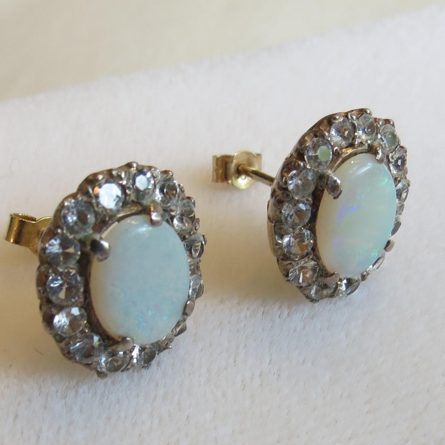 Opal and White Sapphire Gold Earrings (1 of 10) Opal and White Sapphire Gold Earrings (1 of 10)