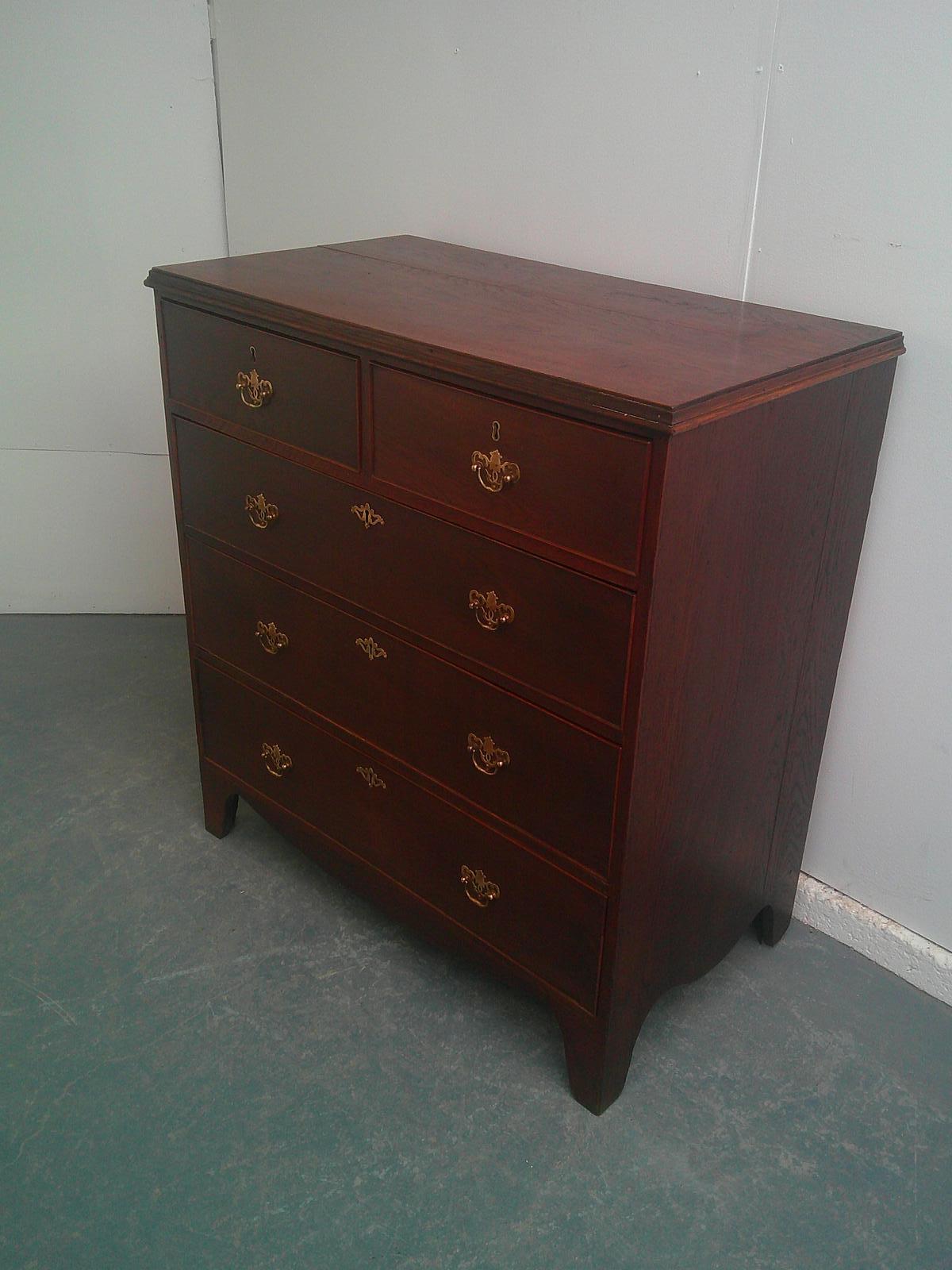 Superb 5 Drawer Georgian Oak Narrow Splayed Foot Chest of Drawers (1 of 11)