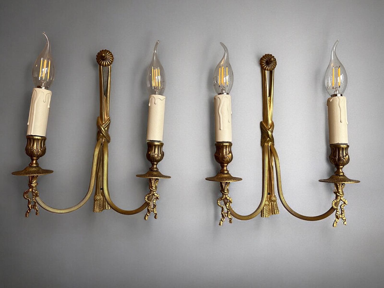 French Gilt Bronze Wall Lights Ribbon & Tassel Sconces (1 of 5) French Gilt Bronze Wall Lights Ribbon & Tassel Sconces (1 of 5)