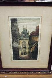 Margaret Aulton - Aquatint of a the Palais De Jacques Coeur, Bourges, France 1920s (1 of 1) Margaret Aulton - Aquatint of a the Palais De Jacques Coeur, Bourges, France 1920s (1 of 1)