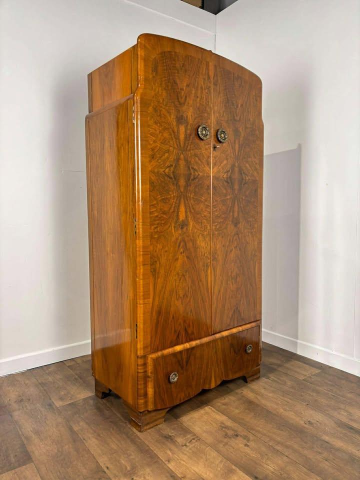 Art Deco Figured Walnut Gents Wardrobe (1 of 17)