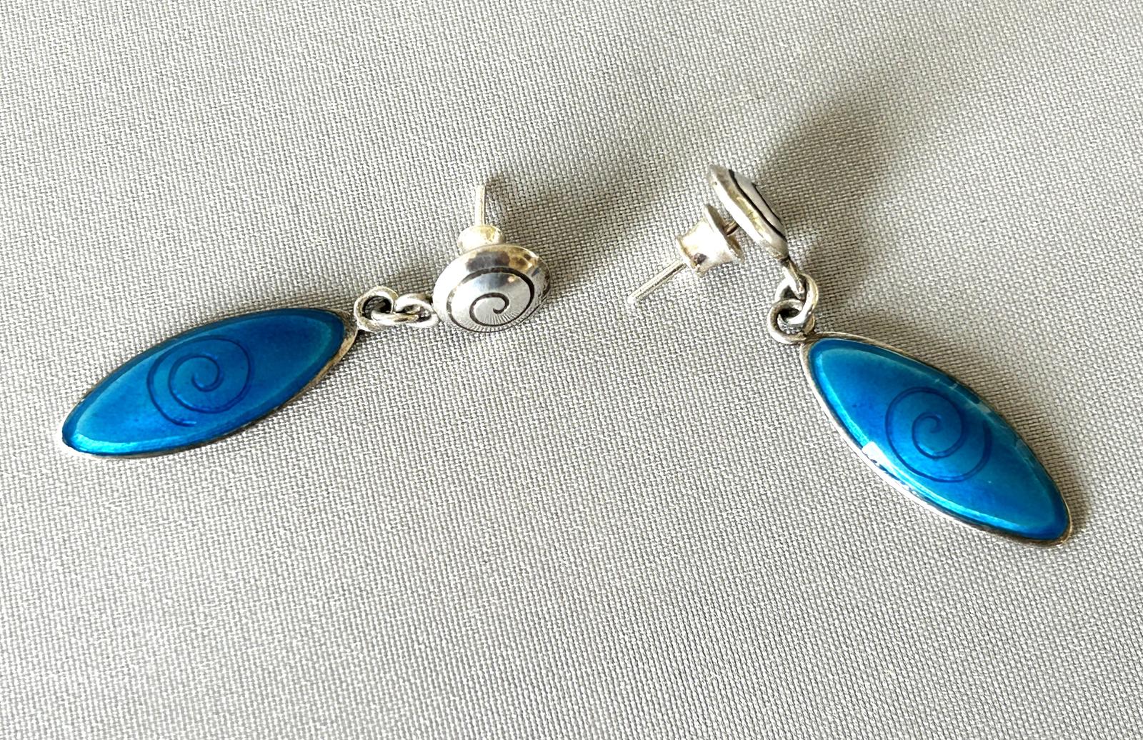 Pair of Vintage Silver & Enamel Drop Earrings (1 of 5)