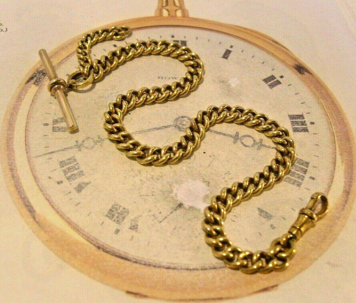 Victorian Pocket Watch Chain 1890s Antique Brass Chunky Albert With T Bar (1 of 12) Victorian Pocket Watch Chain 1890s Antique Brass Chunky Albert With T Bar (1 of 12)