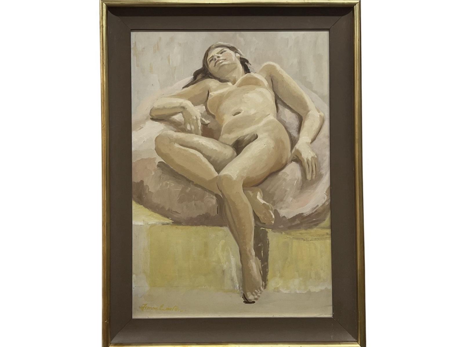 Oil on Board Portrait Painting “Reclining Nude“ by Frances Stainton (1935-2025) (1 of 9) Oil on Board Portrait Painting “Reclining Nude“ by Frances Stainton (1935-2025) (1 of 9)