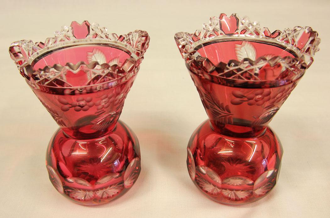 Pretty Pair of Heavy Cut Glass Ruby Vases (1 of 5)