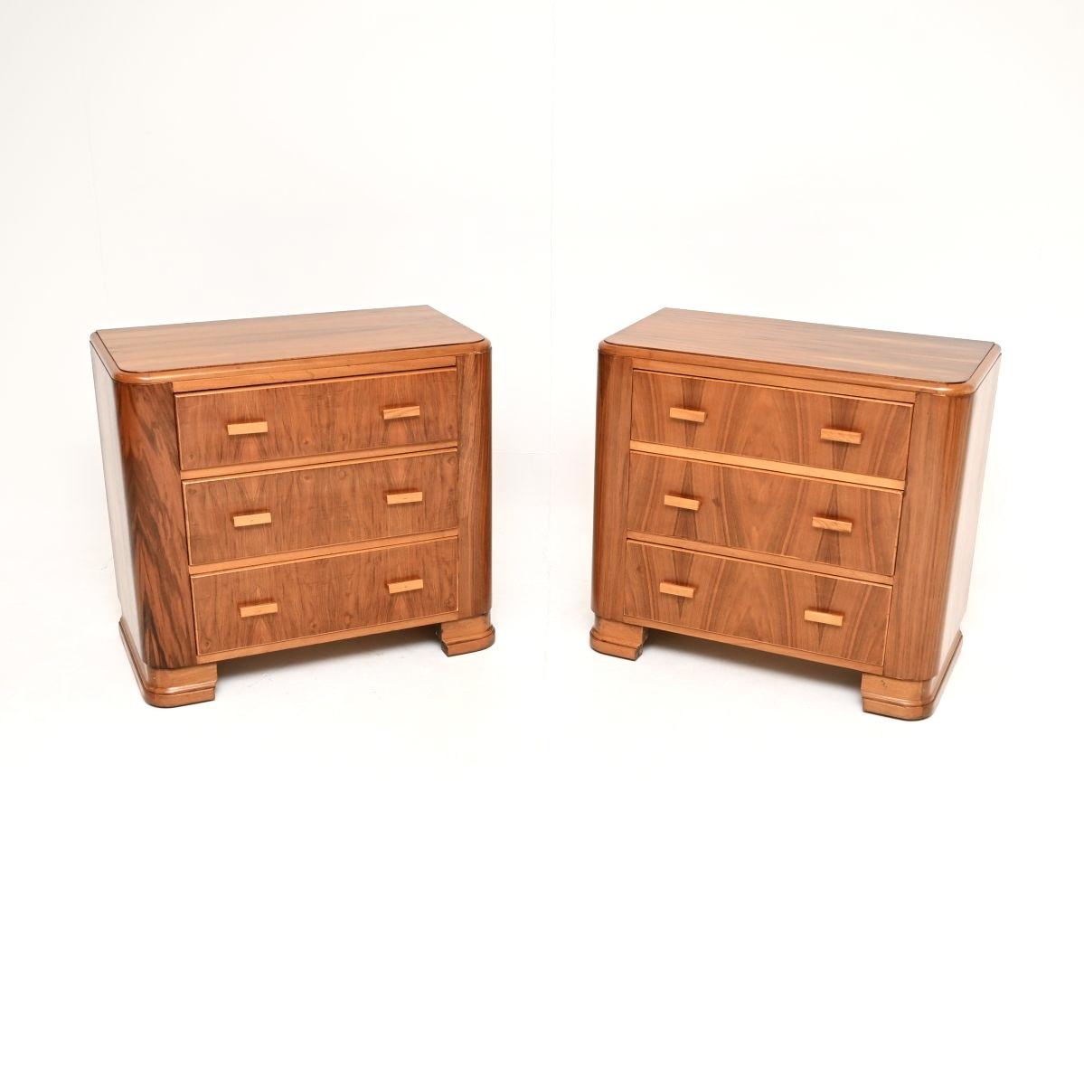 Pair of Art Deco Figured Walnut Bedside Chests (1 of 10) Pair of Art Deco Figured Walnut Bedside Chests (1 of 10)