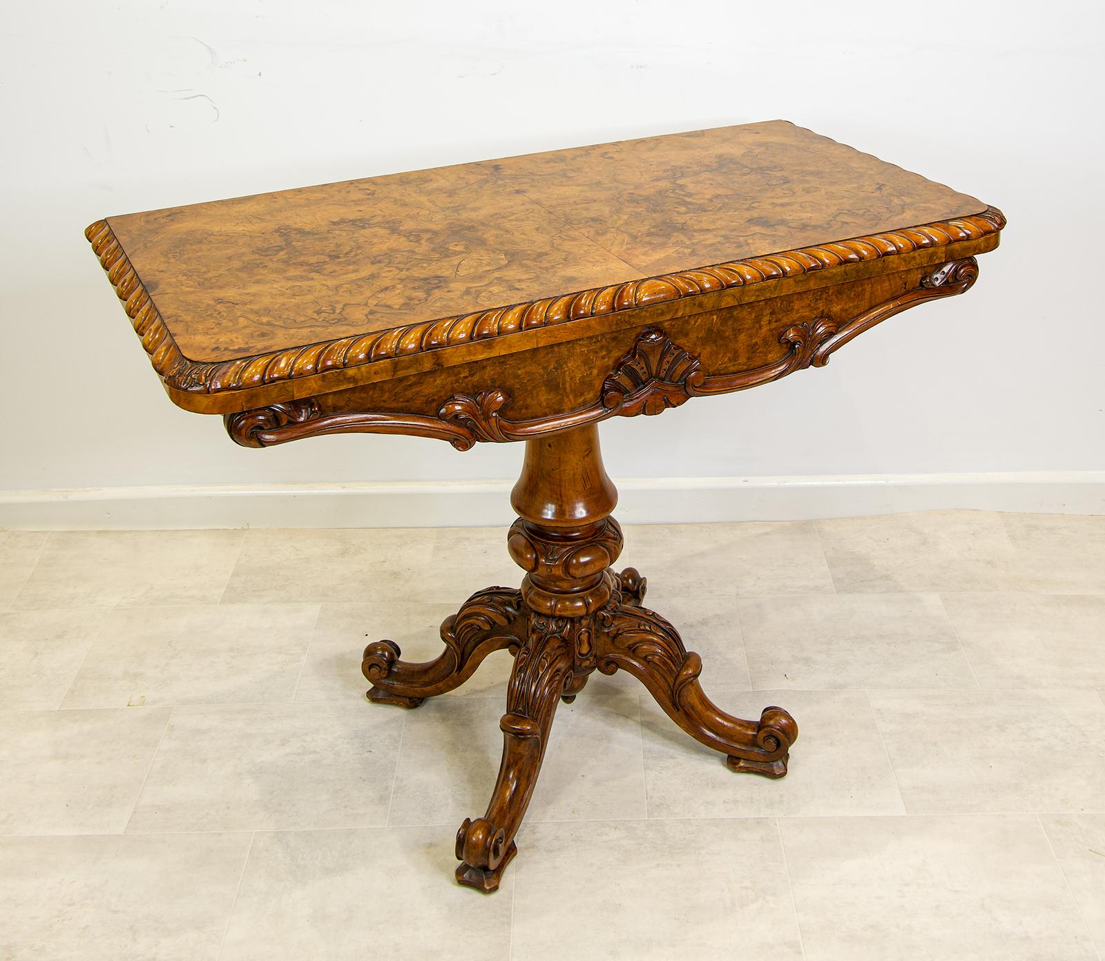 Antique Victorian Burr Walnut Games Table with Carved Pedestal Base (1 of 6)