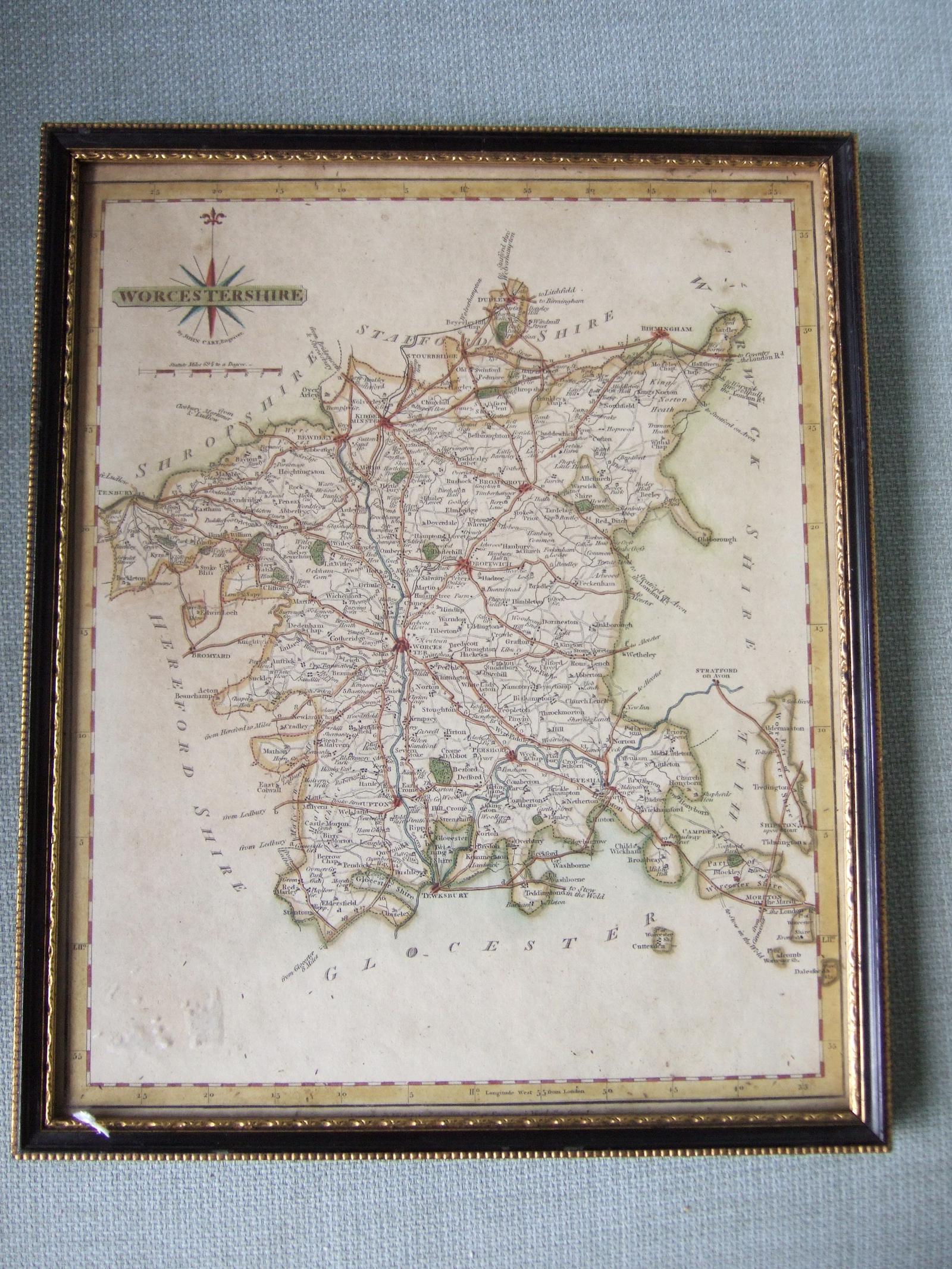 Late 18th Century Map of Worcestershire by John Cary (1 of 2) Late 18th Century Map of Worcestershire by John Cary (1 of 2)