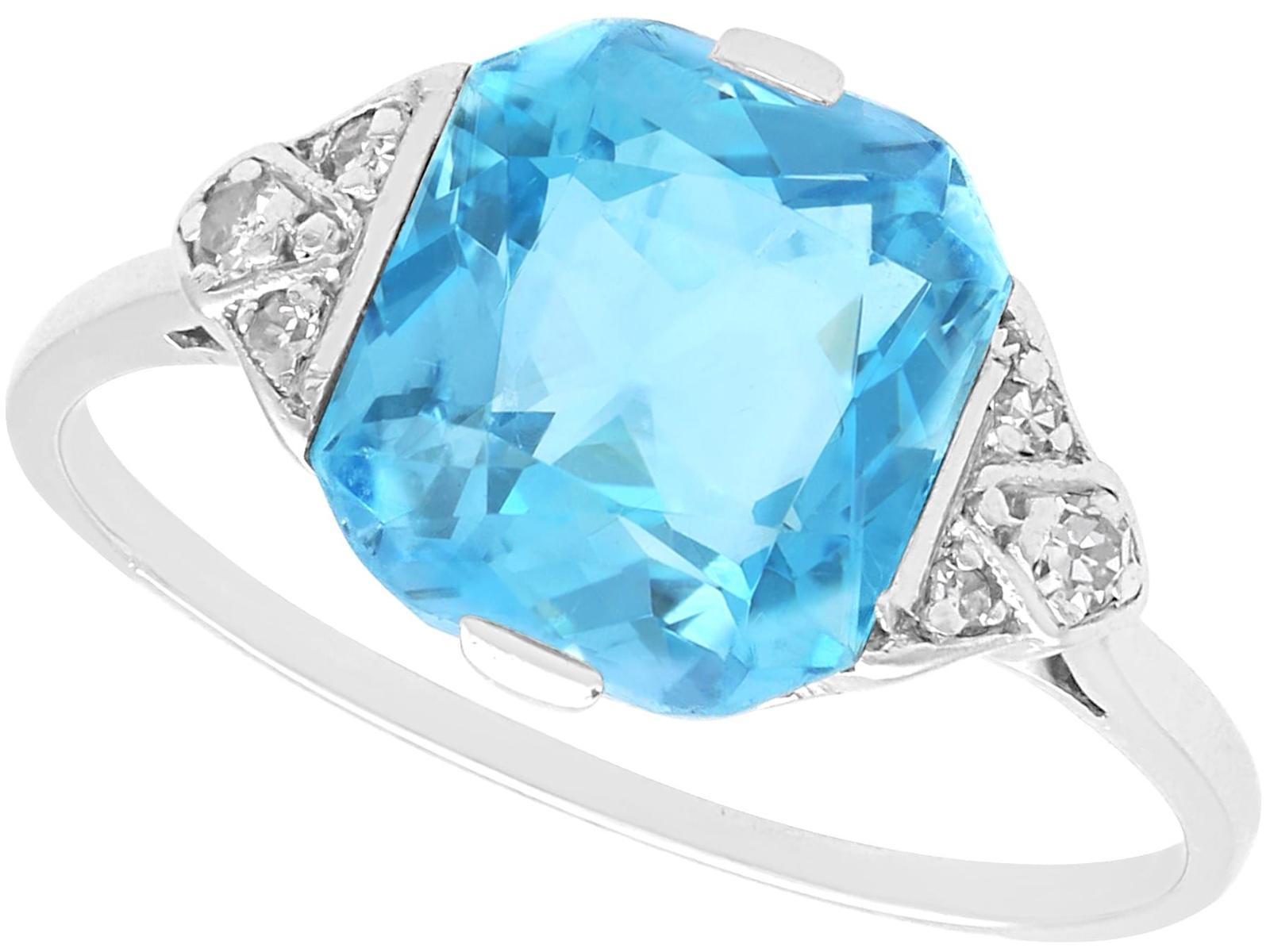 Antique 2.84ct Aquamarine and 0.10ct Diamond and 18ct White Gold Dress Ring Circa 1935 (1 of 12)