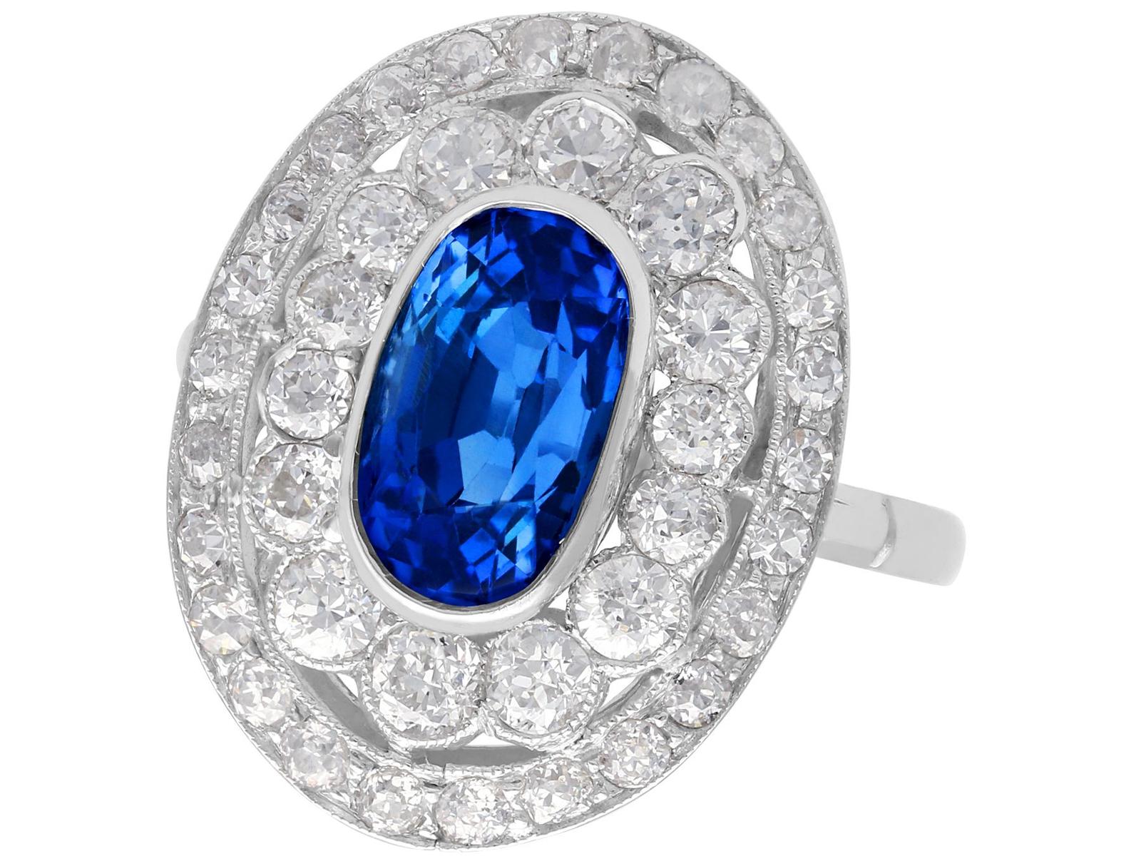 3.50ct Ceylon Sapphire & 2.48ct Diamond, Platinum Dress Ring c.1935 (1 of 14)