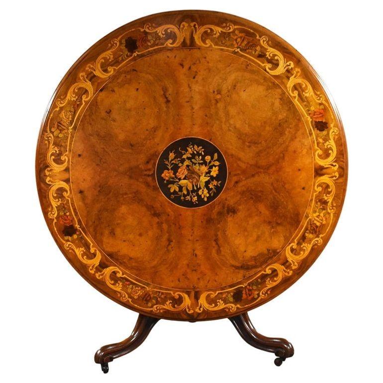 Victorian Walnut & Marquetry Circular Breakfast Table (1 of 15)