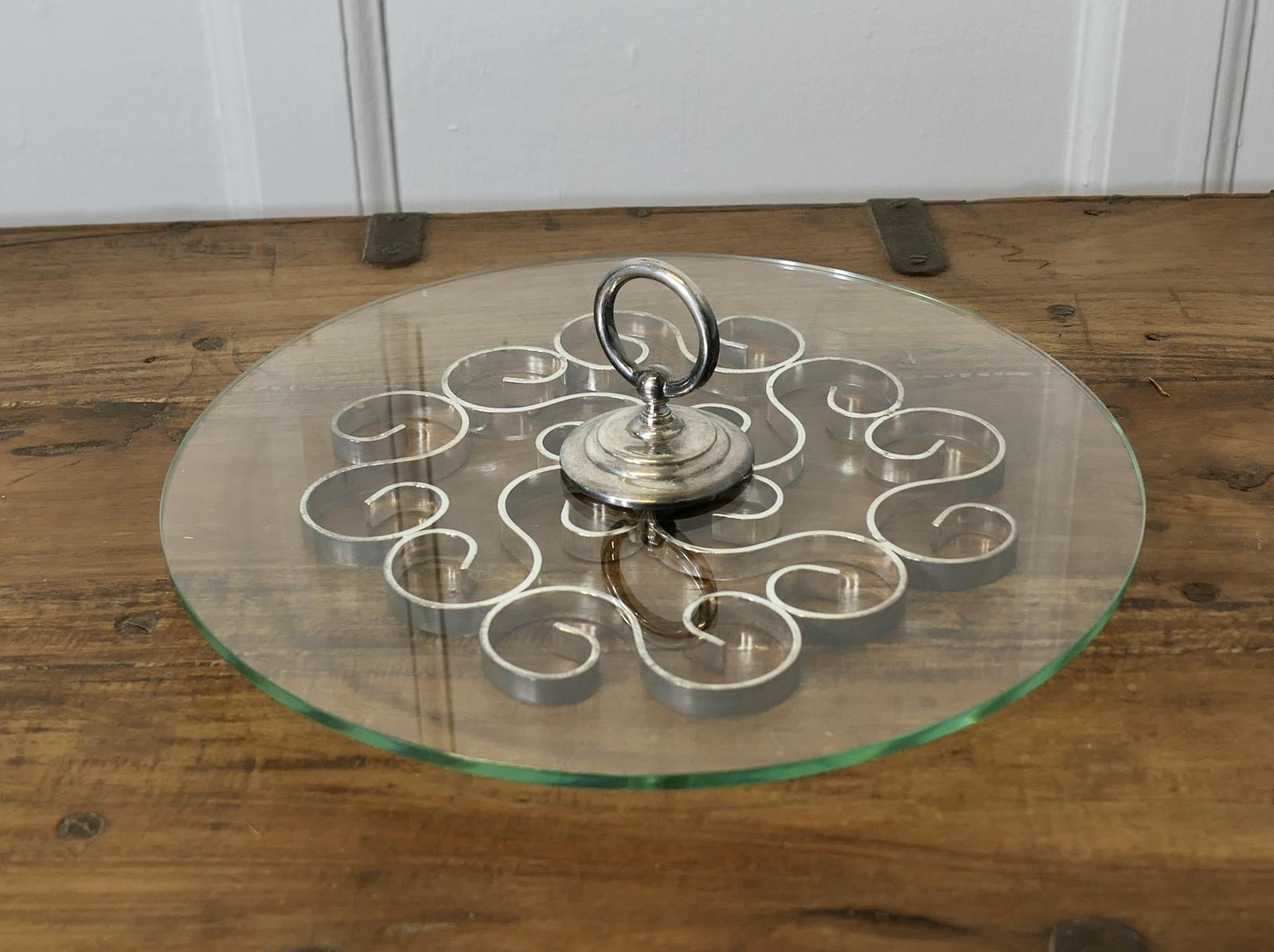 Art Deco Design Cheese Platter, Glass & Silver Metal (1 of 6)