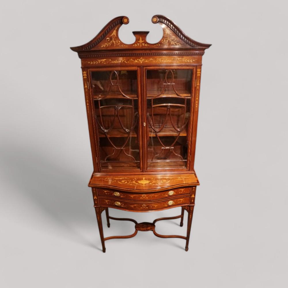 Edwardian Inlaid Serpentine Display Cabinet (1 of 14)