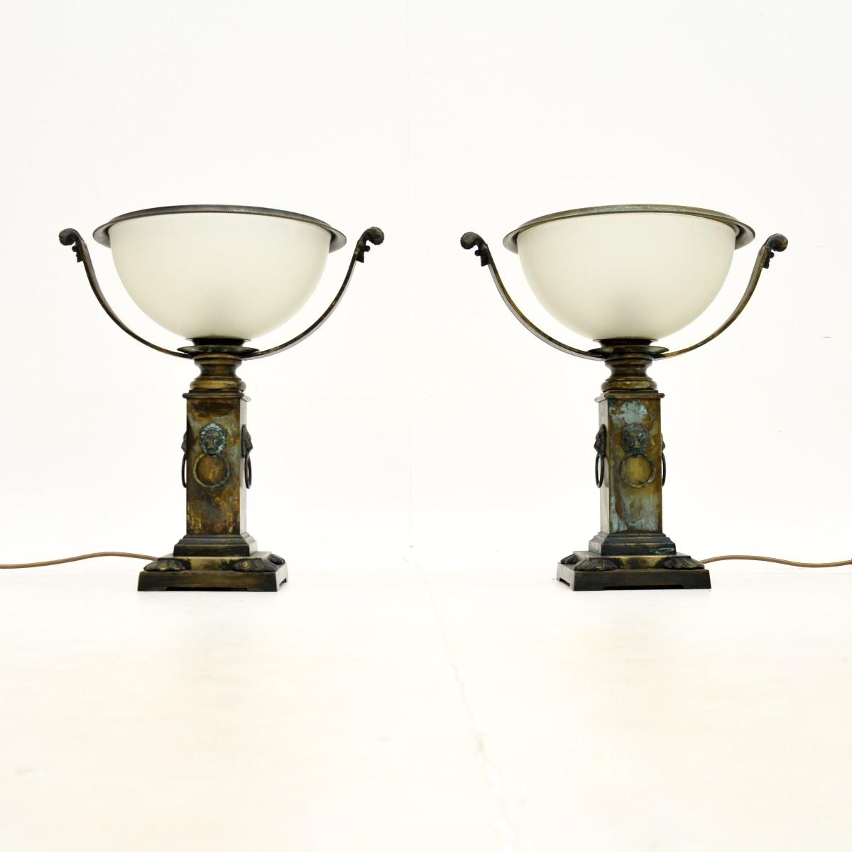 Pair of Neoclassical Style Brass & Glass Table Lamps (1 of 11)