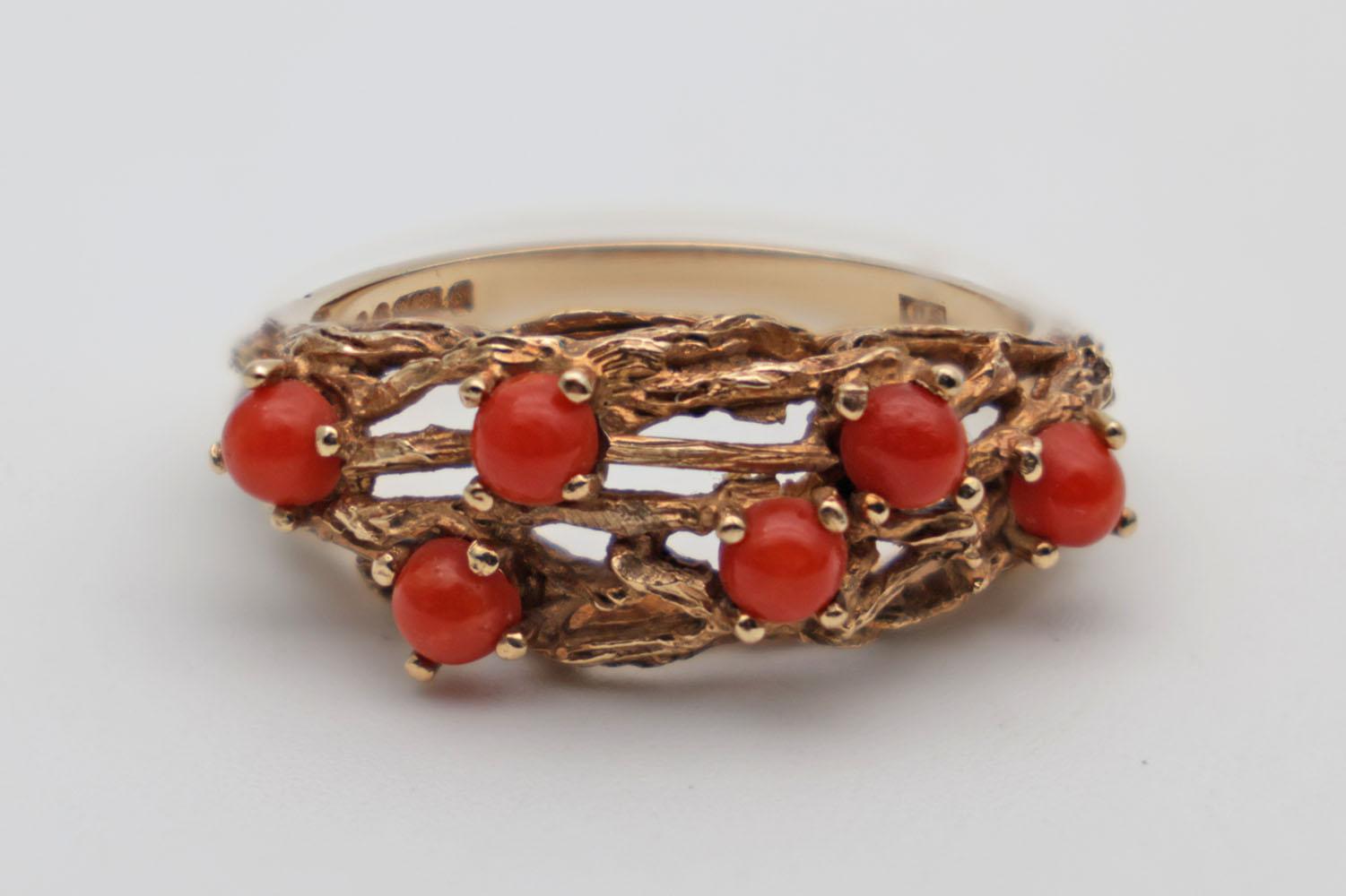 Mid 20th Century Coral & Gold Ring (1 of 4)
