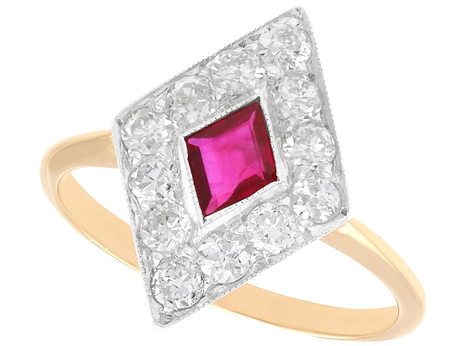 Antique 0.39ct Ruby & 0.63ct Diamond, 15ct Yellow Gold Dress Ring c.1920 (1 of 9)