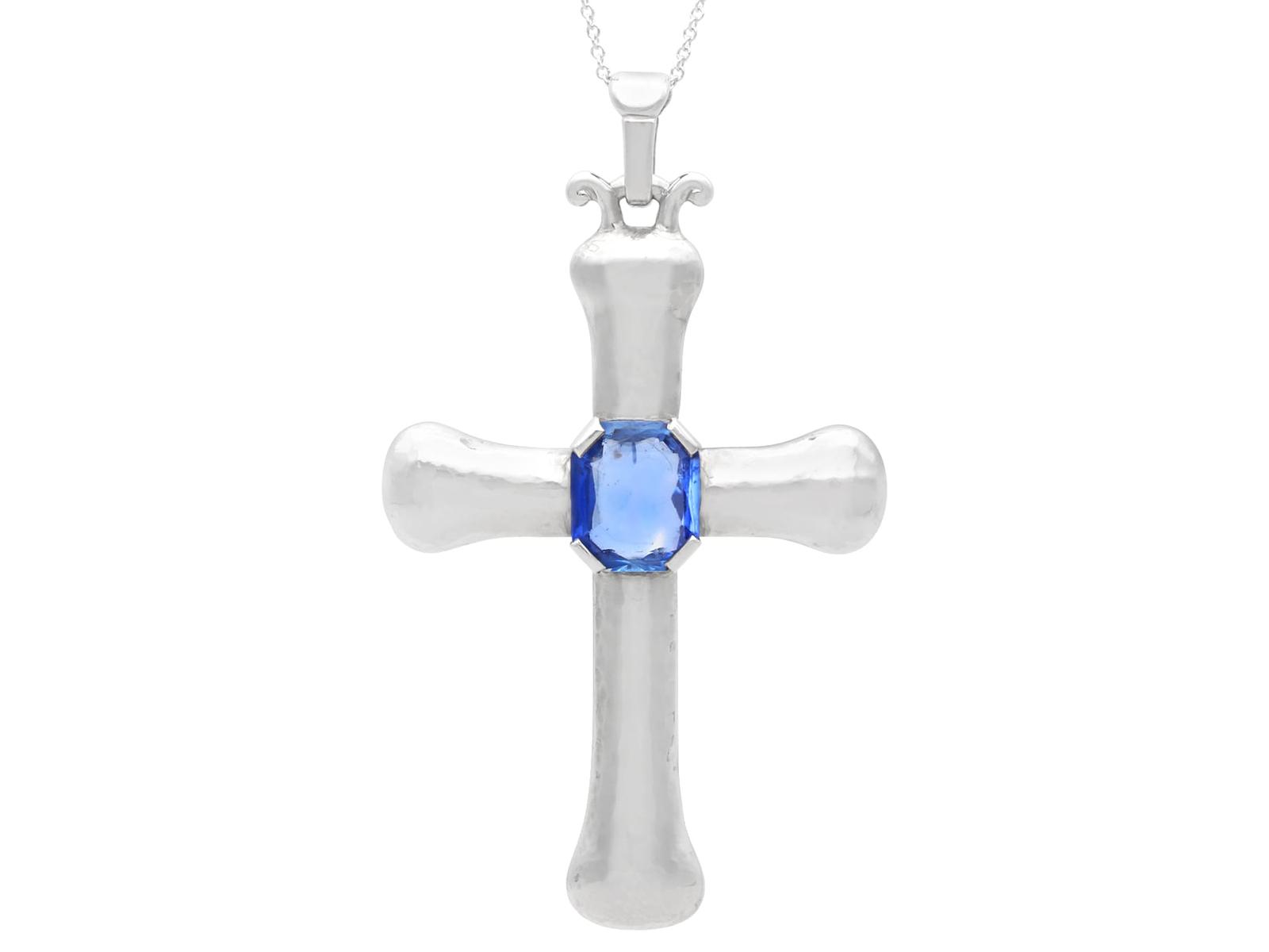Vintage 2.90ct Sapphire & Platinum Cross Pendant c.1950 (1 of 13)