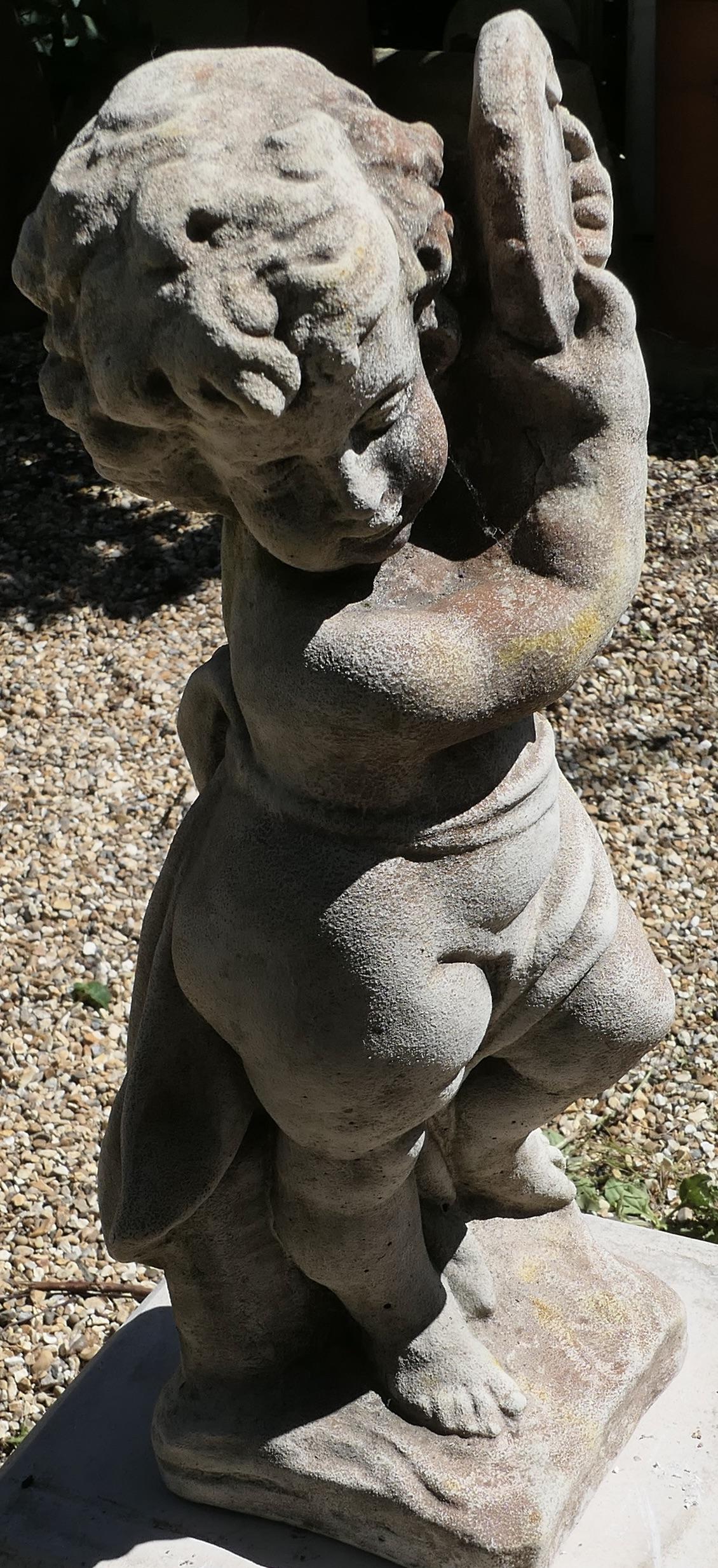 Old Weathered Statue of a Putti Playing Tambourine (1 of 7)
