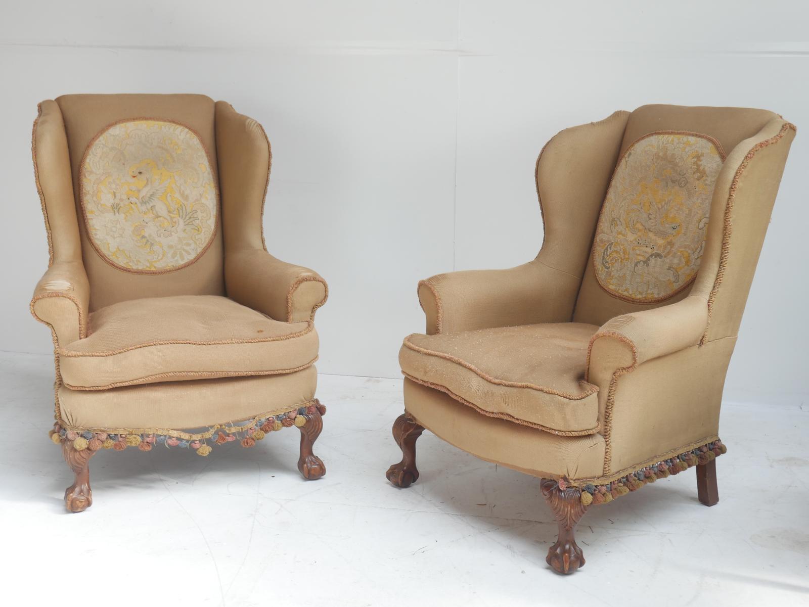 Pair of 1920s Walnut Wing Armchairs (1 of 15)