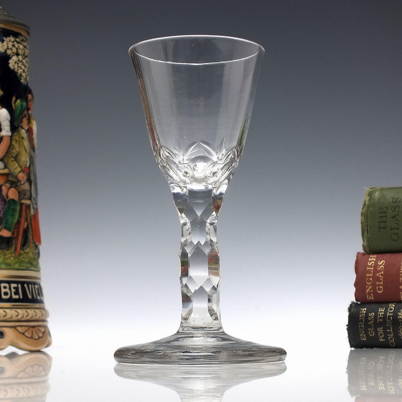 Georgian Facet Cut Wine Glass with Thick Firing Foot C1790 (1 of 6) Georgian Facet Cut Wine Glass with Thick Firing Foot C1790 (1 of 6)