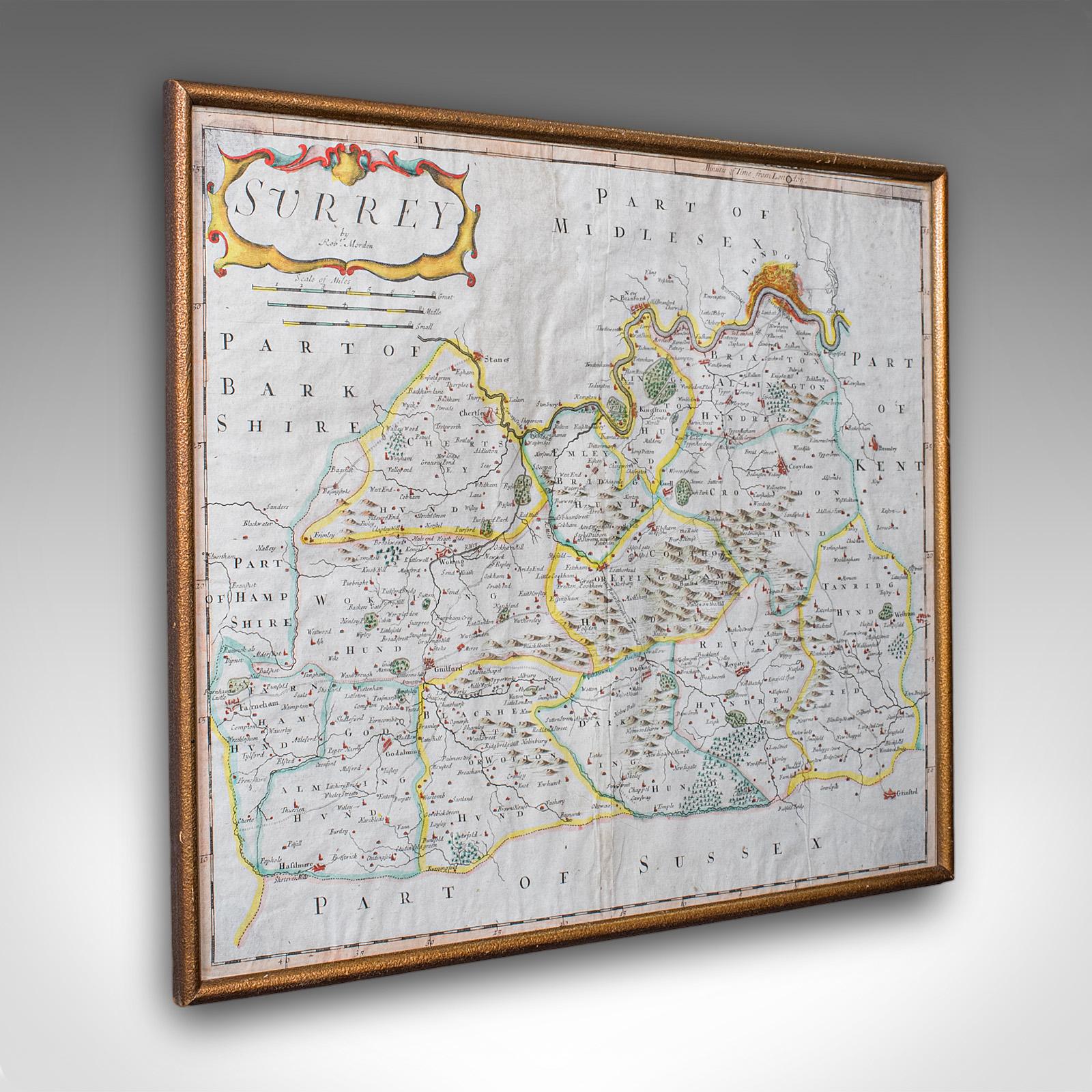 Antique Surrey Map, English, County Cartography, Atlas, Robert Morden c.1700 (1 of 12) Antique Surrey Map, English, County Cartography, Atlas, Robert Morden c.1700 (1 of 12)