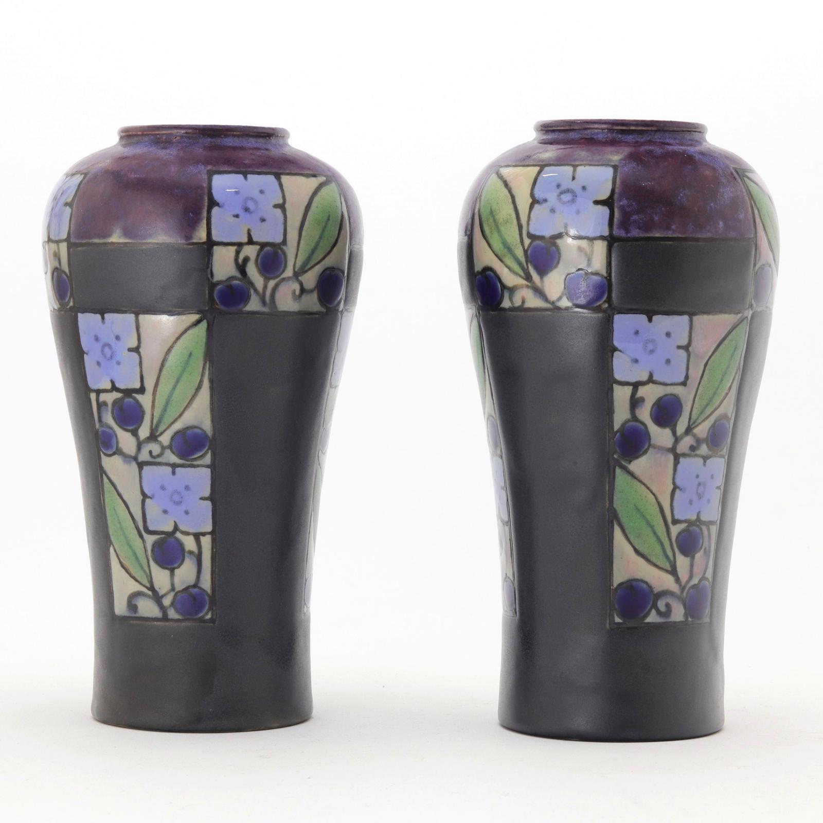 Pair of Royal Doulton Art Deco Stoneware Vases by Florrie Jones c.1920 (1 of 8)