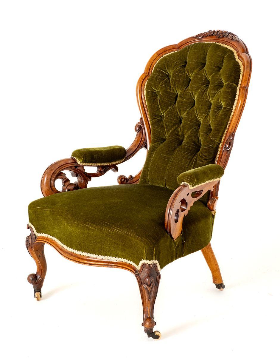 Victorian Walnut Open Armchair (1 of 8)