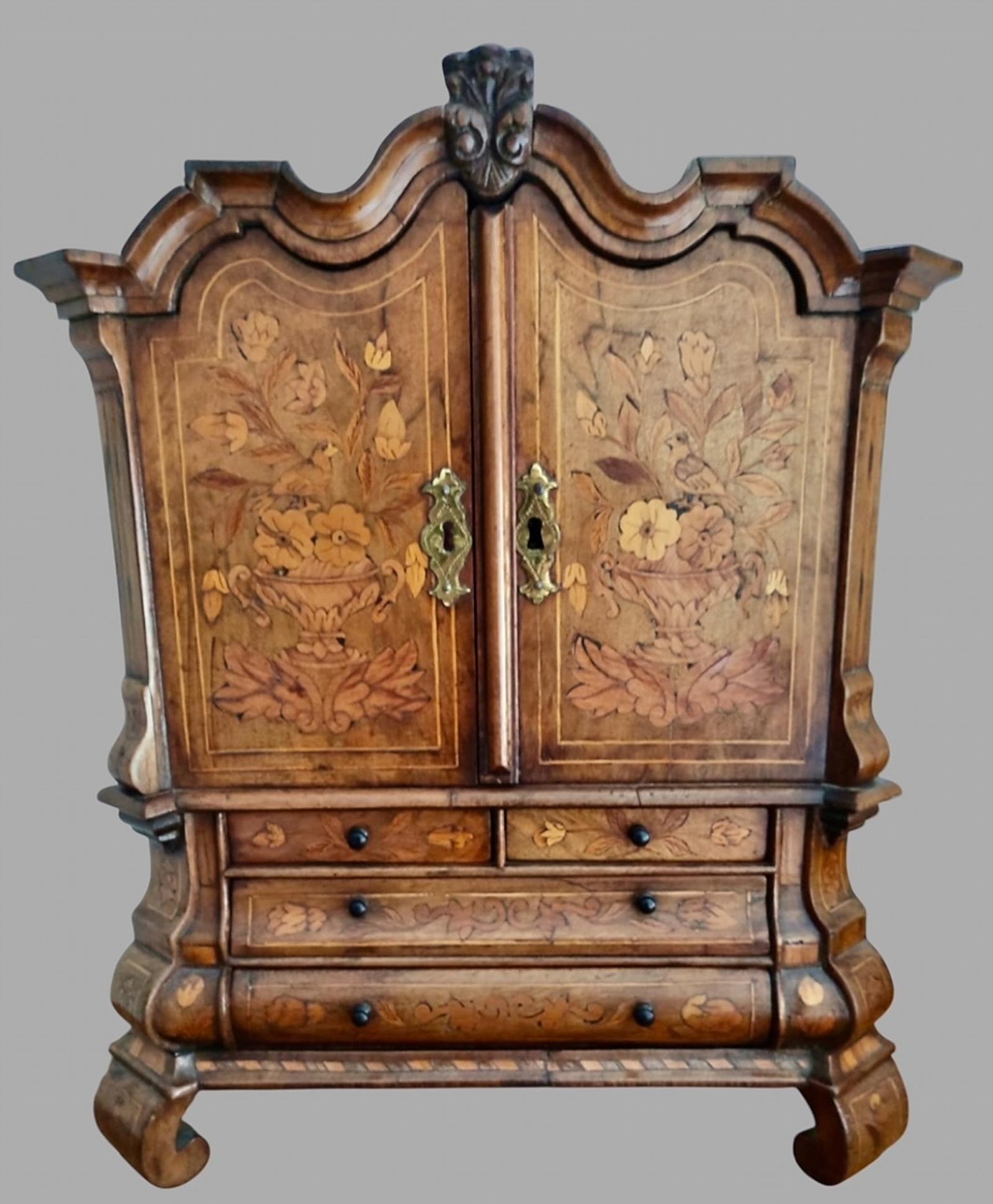 Rare Apprentice Miniature Dutch Marquetry Cabinet Piece c.1800 (1 of 16)
