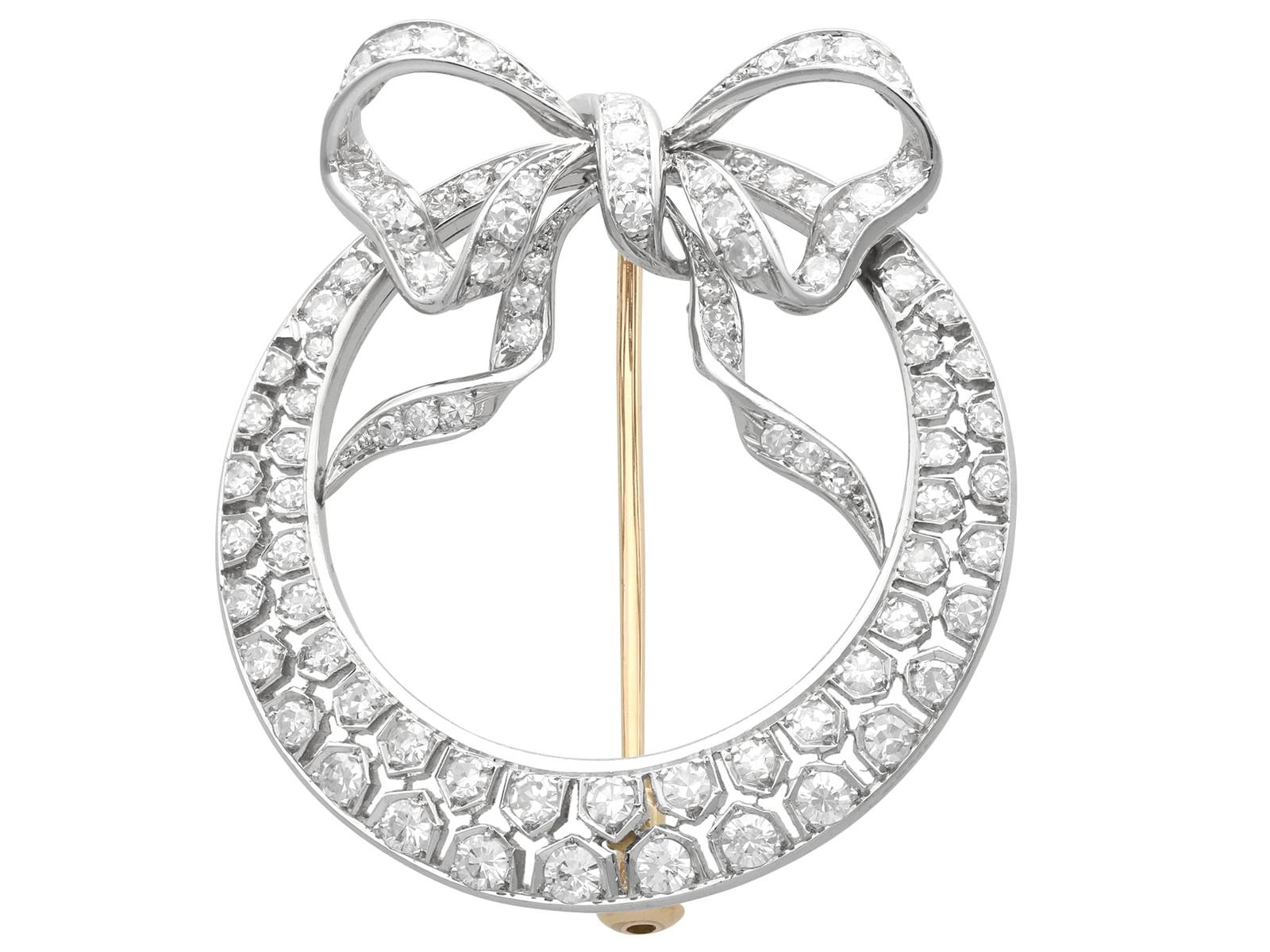 Antique 2.95ct Diamond and Platinum Crescent Bow Brooch Circa 1930 (1 of 10)