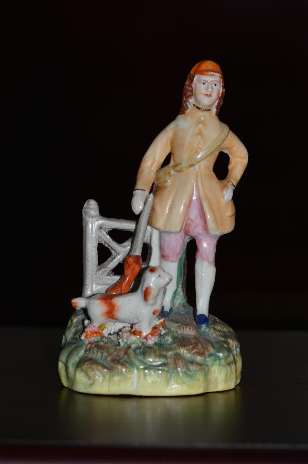Victorian Staffordshire Miniature Figure of a Man and his Dog c.1860 (1 of 5)
