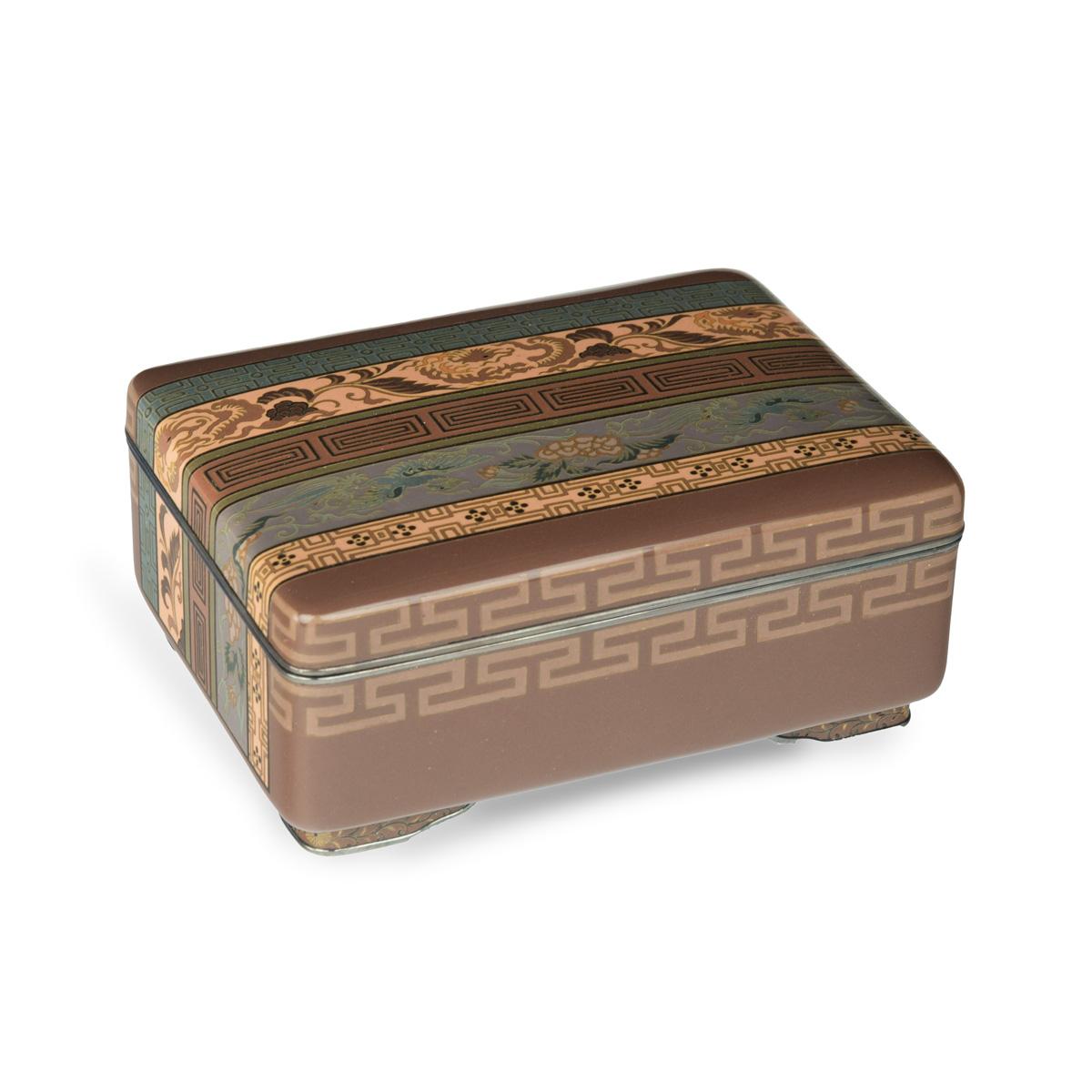 A Very Fine Meiji Period Cloisonné Box and Cover with Brocade Designs, by Hayashi Tanigoro, (1 of 7) A Very Fine Meiji Period Cloisonné Box and Cover with Brocade Designs, by Hayashi Tanigoro, (1 of 7)