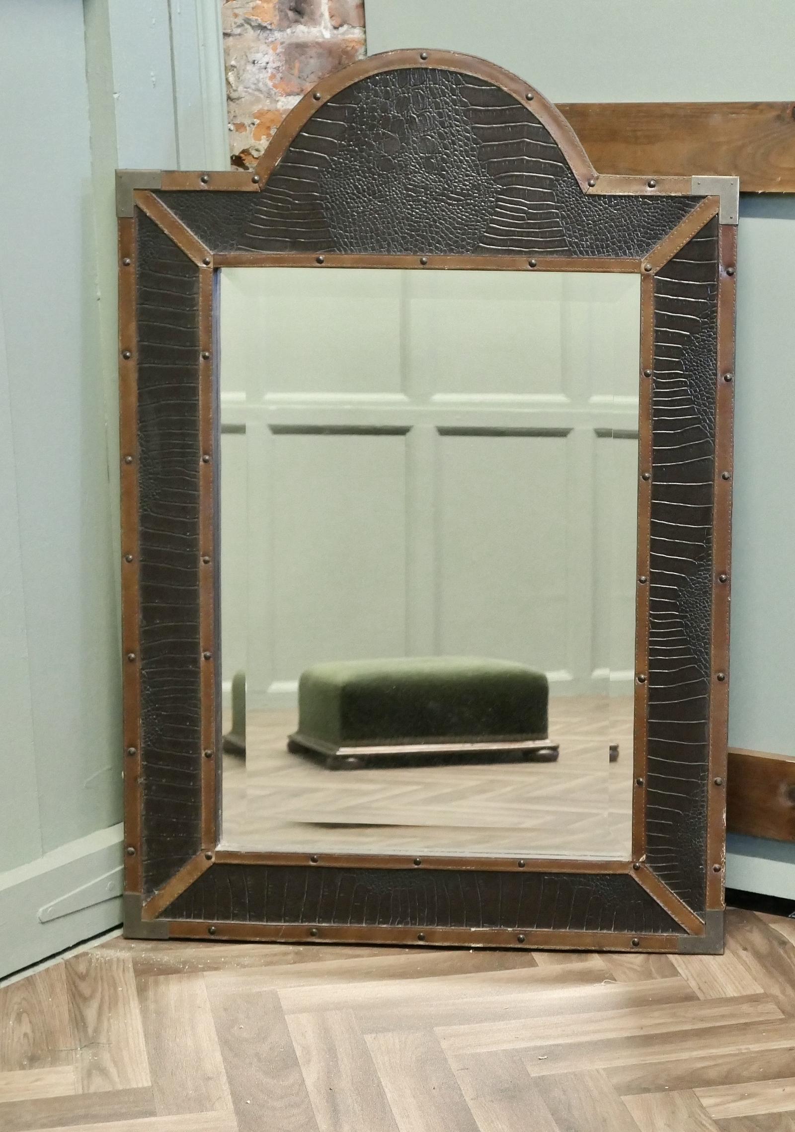 French Art Deco Leather Wall Mirror (1 of 6)