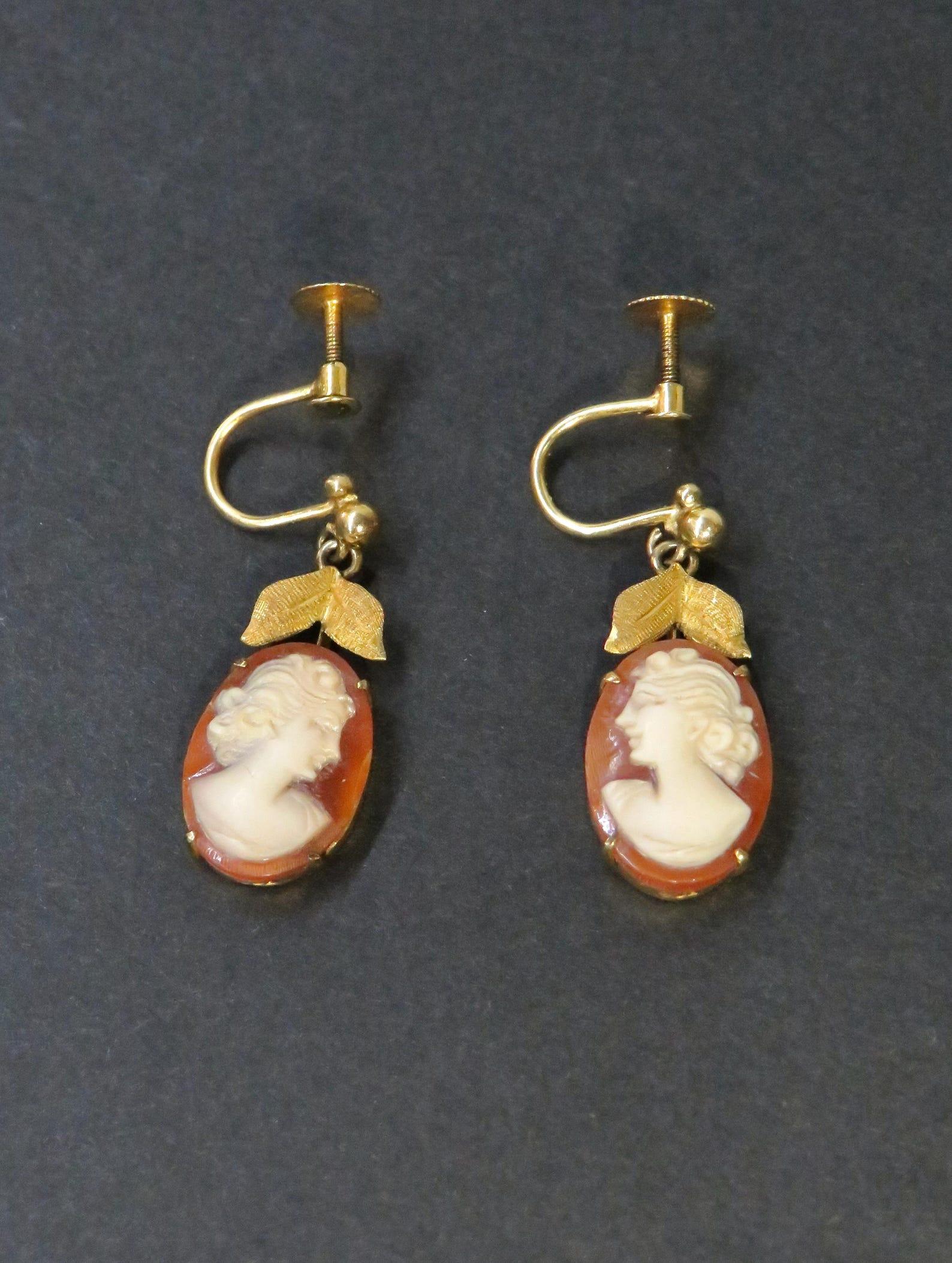 Antique 9ct Gold Cameo Drop Screw-on Earrings (1 of 10) Antique 9ct Gold Cameo Drop Screw-on Earrings (1 of 10)