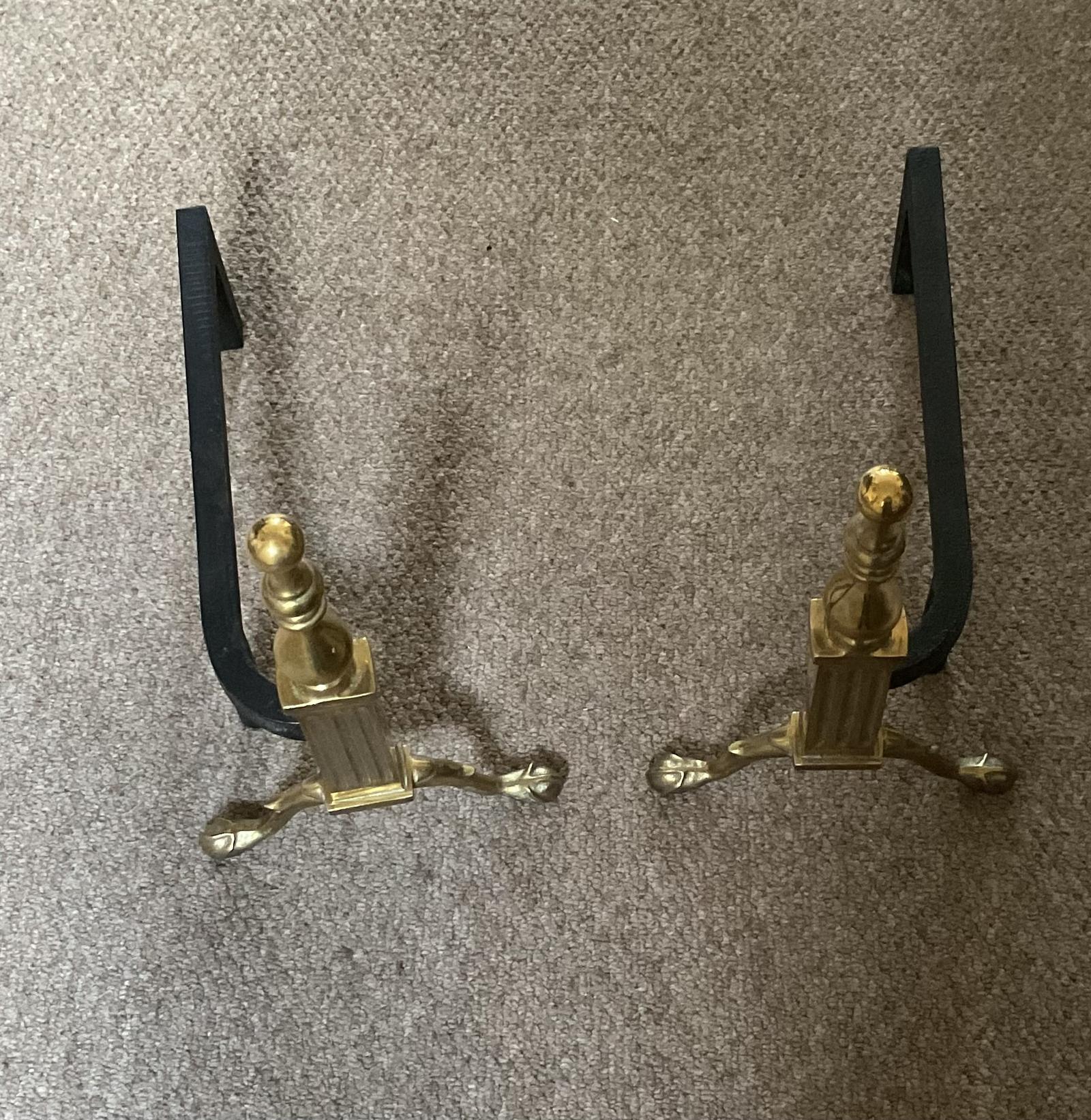 19th Century Brass & Iron Andirons or Fire Dogs (1 of 2)